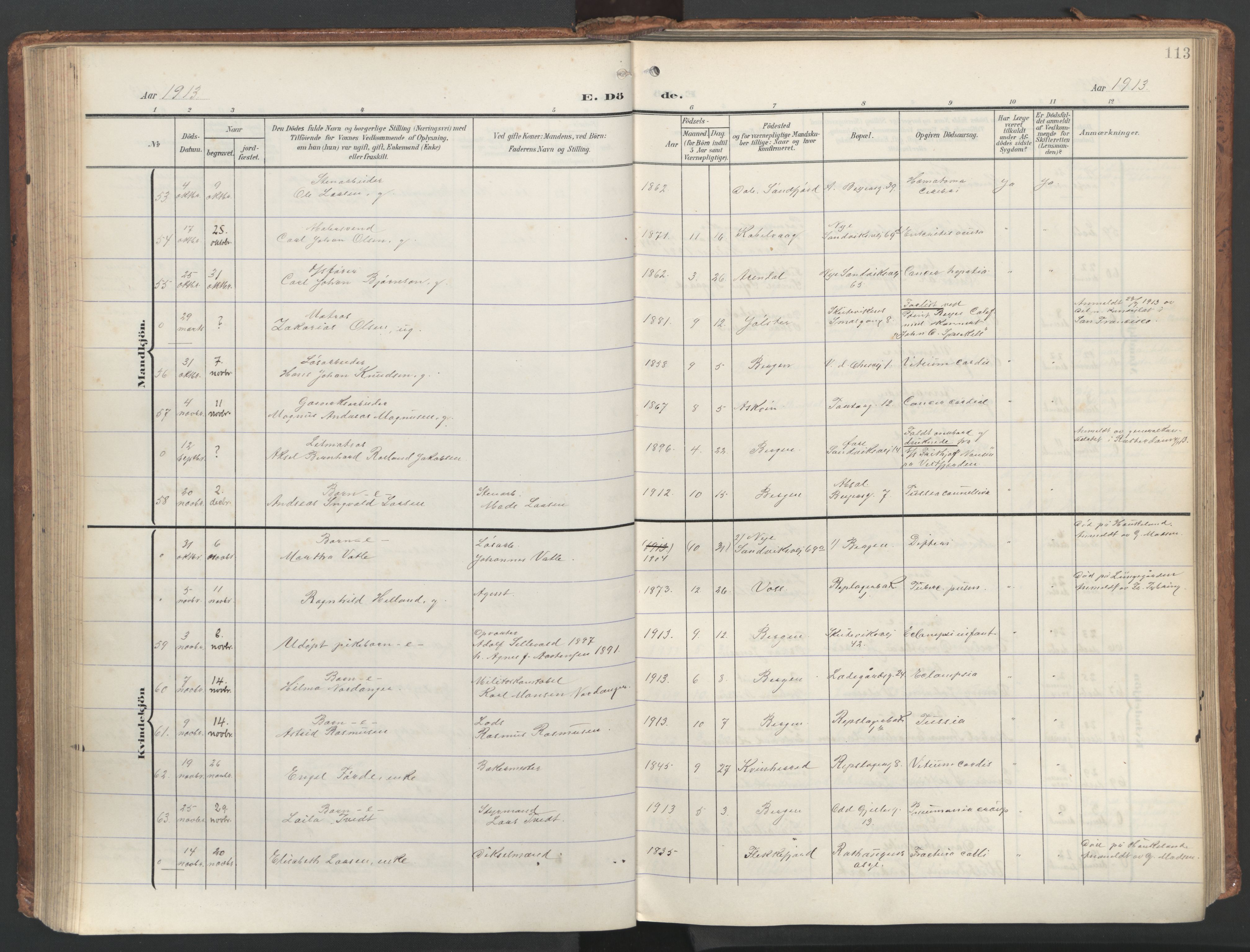 Sandviken Sokneprestembete, SAB/A-77601/H/Ha/L0019: Parish register (official) no. E 2, 1905-1933, p. 113