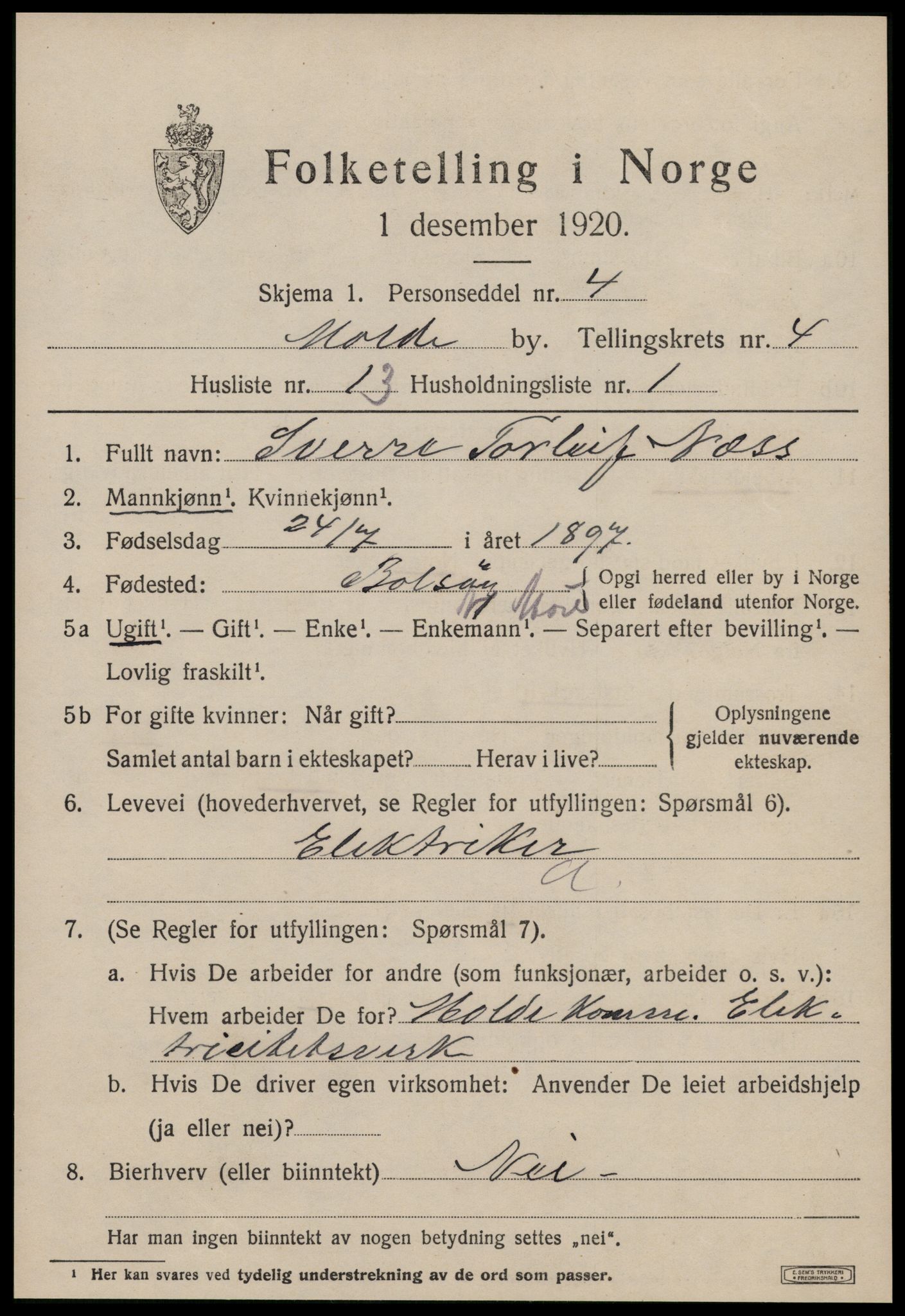 SAT, 1920 census for Molde, 1920, p. 5427