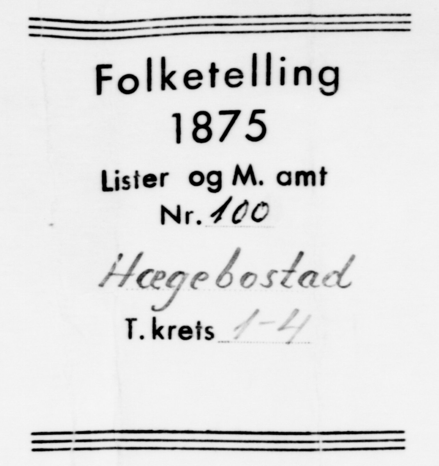 SAK, 1875 census for 1034P Hægebostad, 1875, p. 42