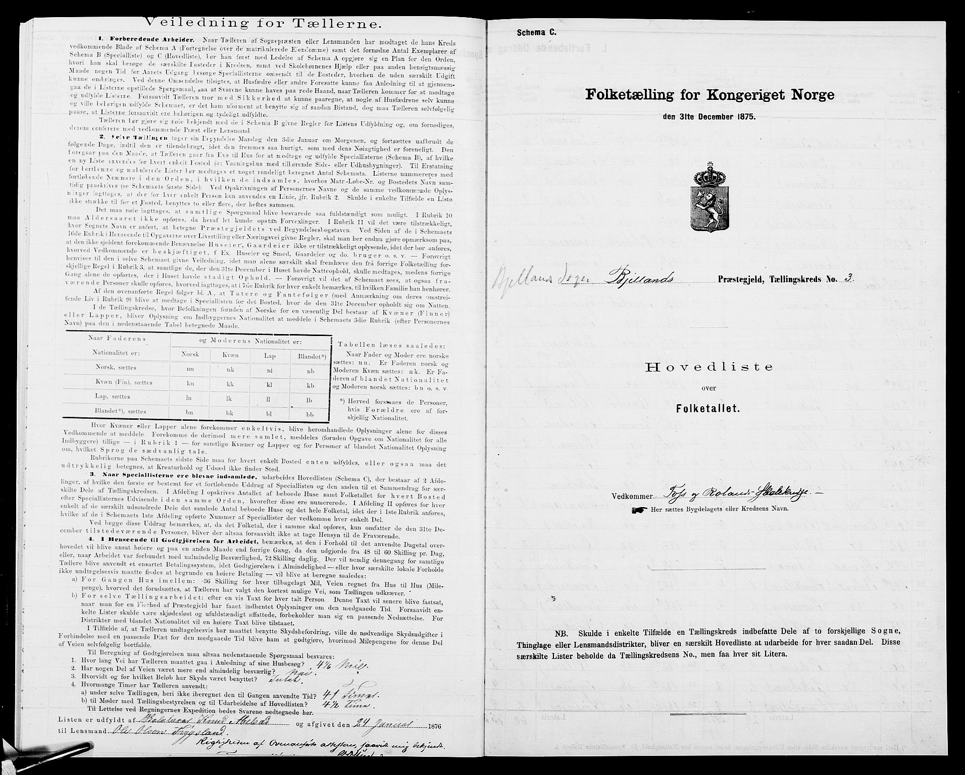 SAK, 1875 census for 1024P Bjelland, 1875, p. 22