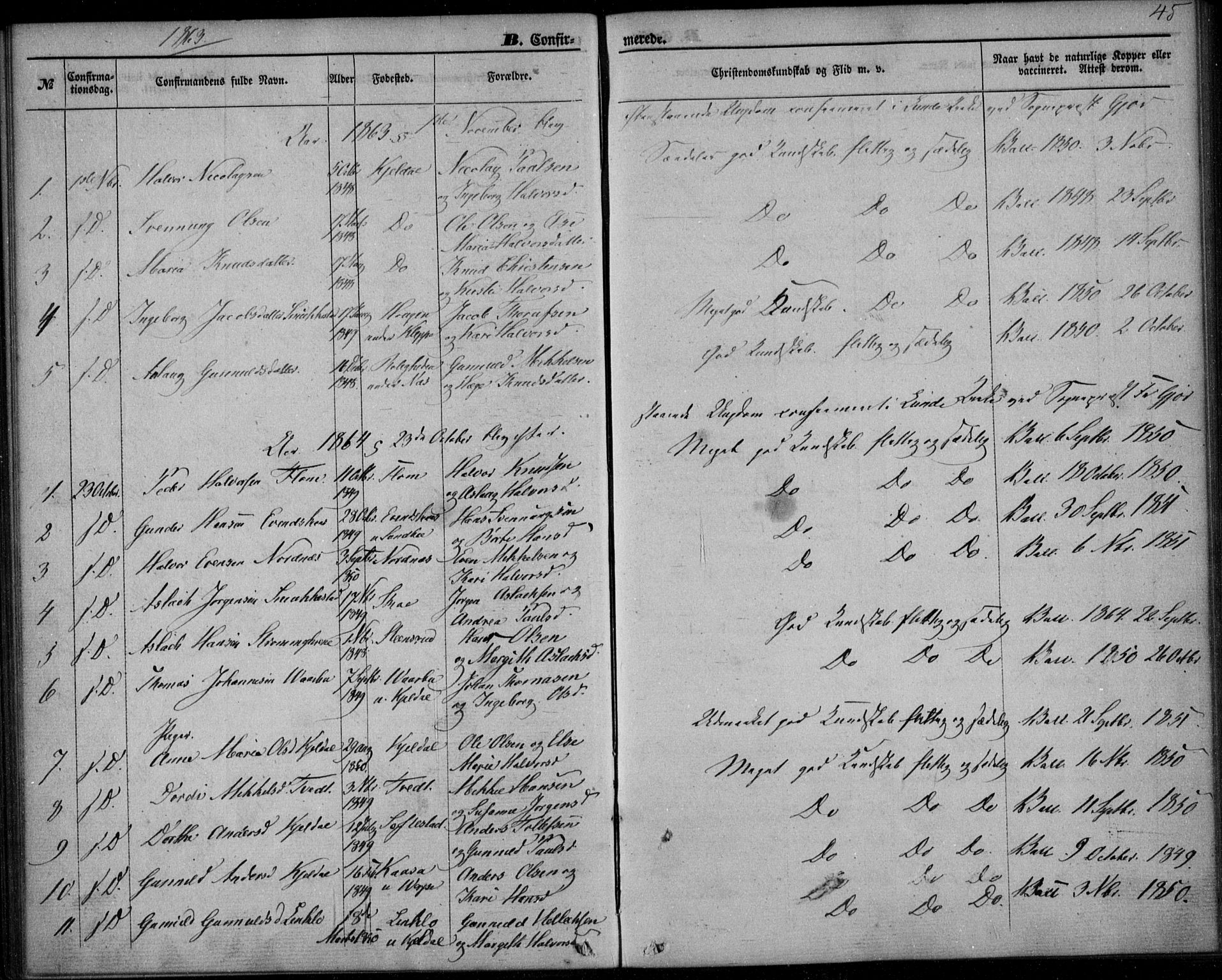 Lunde kirkebøker, SAKO/A-282/F/Fb/L0002: Parish register (official) no. II 2, 1861-1881, p. 45