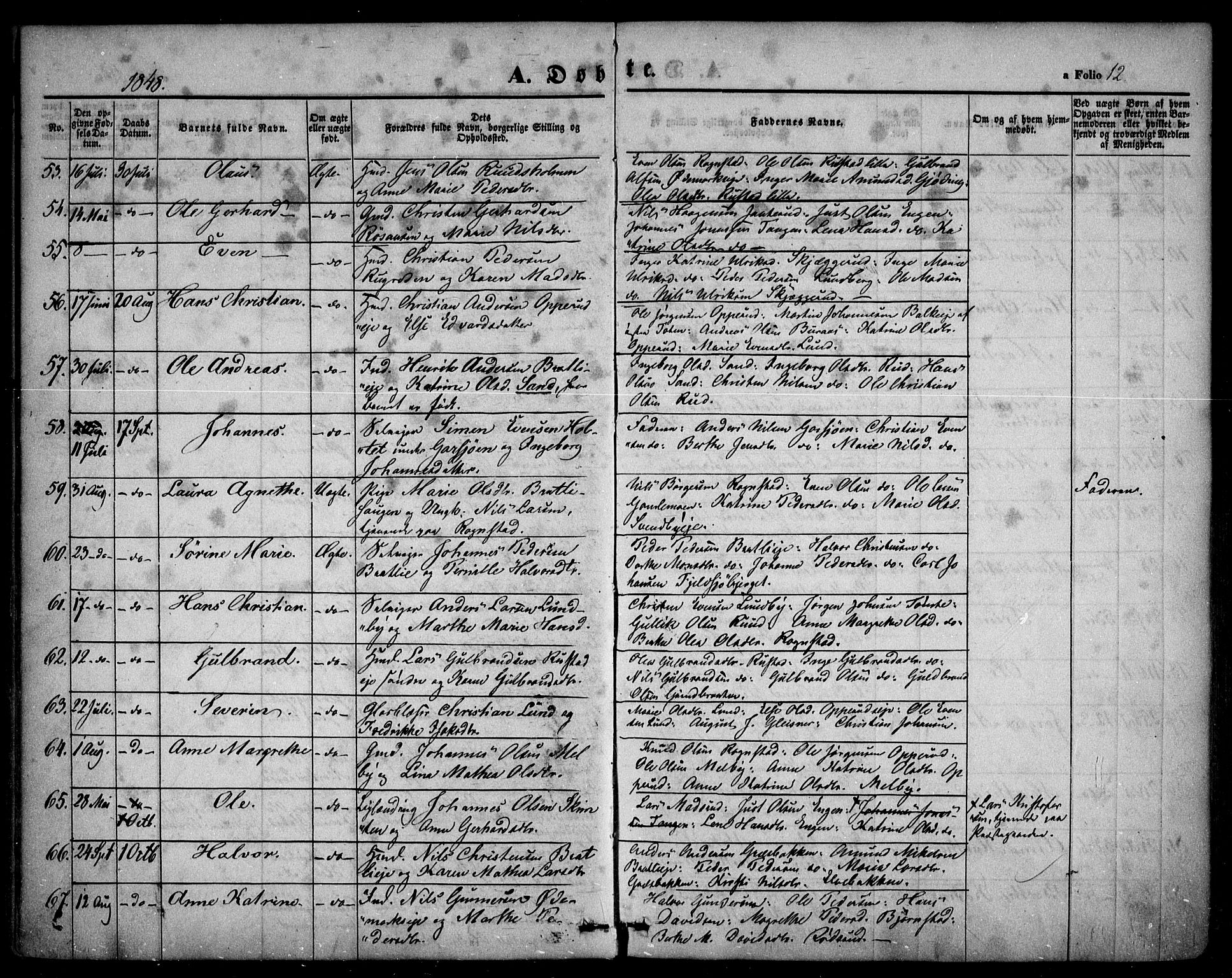 Hurdal prestekontor Kirkebøker, AV/SAO-A-10889/F/Fa/L0005: Parish register (official) no. I 5, 1846-1859, p. 12