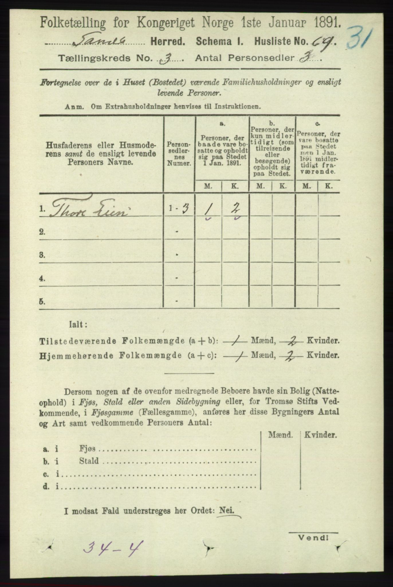 RA, 1891 census for 1136 Sand, 1891, p. 646