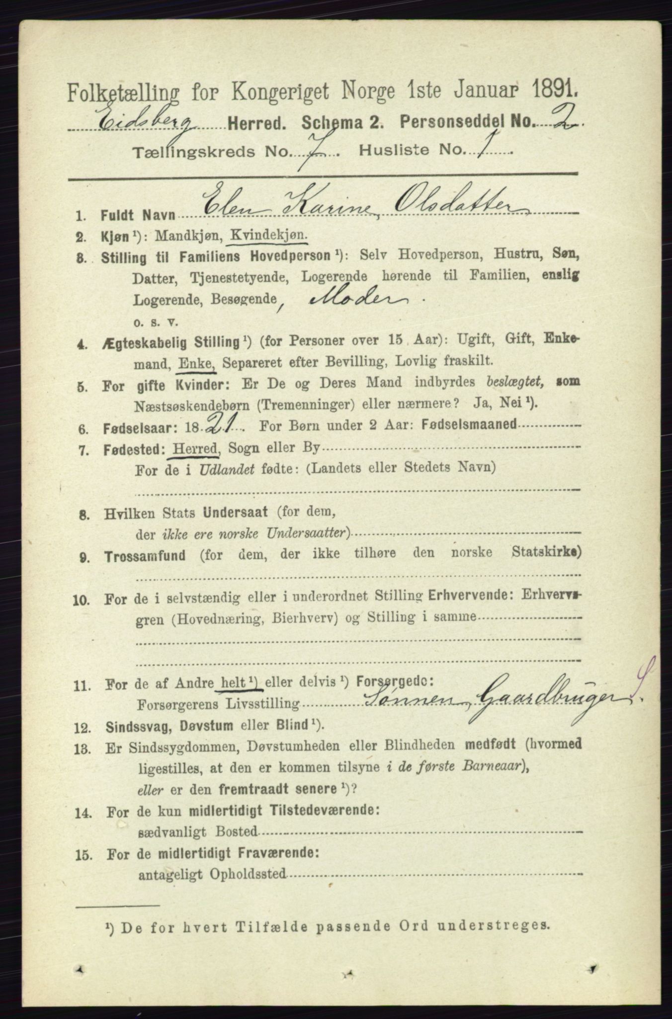 RA, 1891 census for 0125 Eidsberg, 1891, p. 4105