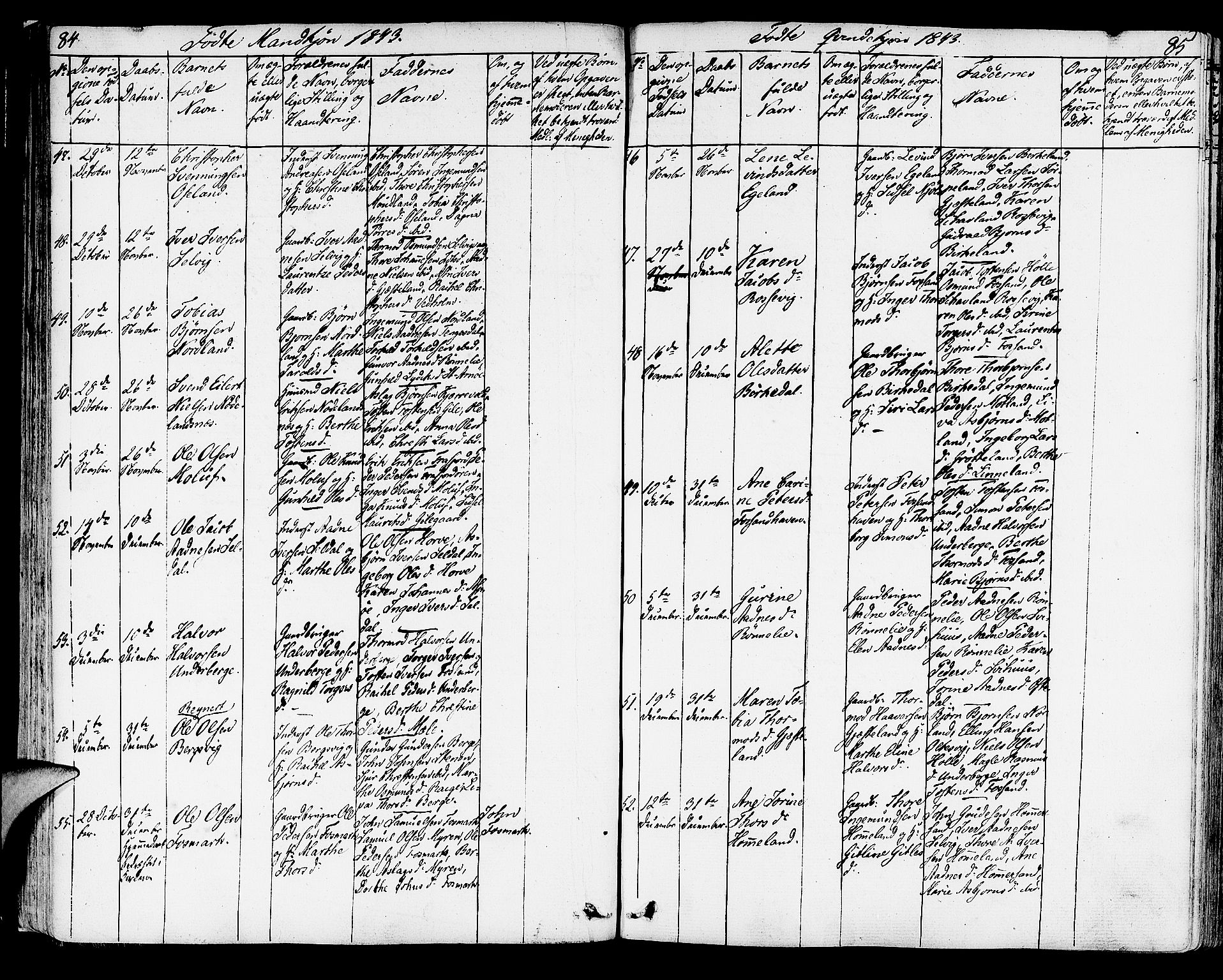 Strand sokneprestkontor, SAST/A-101828/H/Ha/Haa/L0005: Parish register (official) no. A 5, 1833-1854, p. 84-85