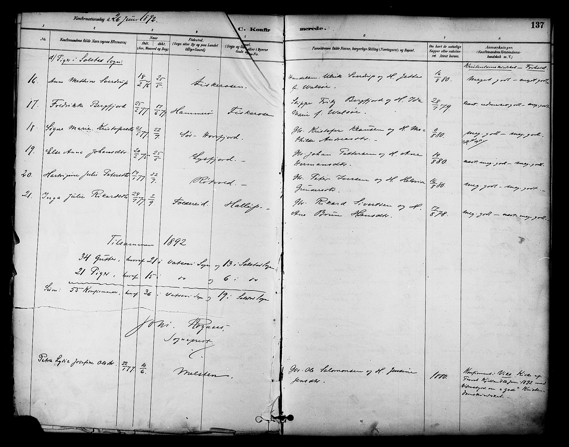 Ministerialprotokoller, klokkerbøker og fødselsregistre - Nordland, AV/SAT-A-1459/810/L0150: Parish register (official) no. 810A10 /1, 1884-1895, p. 137