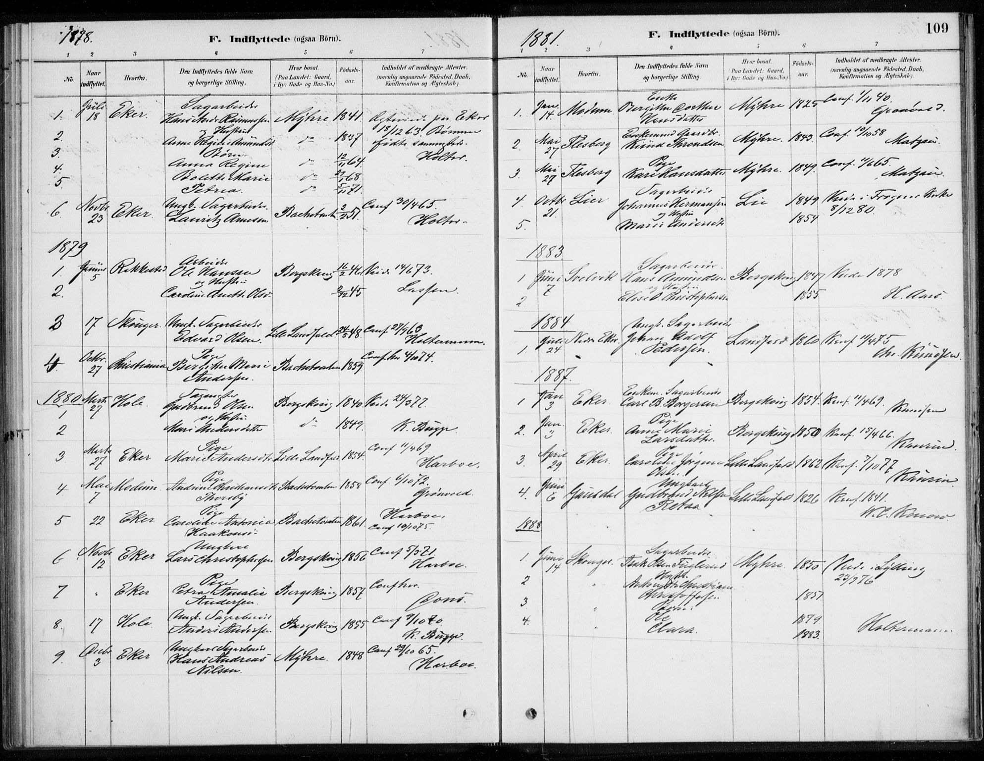 Åssiden kirkebøker, AV/SAKO-A-251/F/Fa/L0001: Parish register (official) no. 1, 1878-1904, p. 109