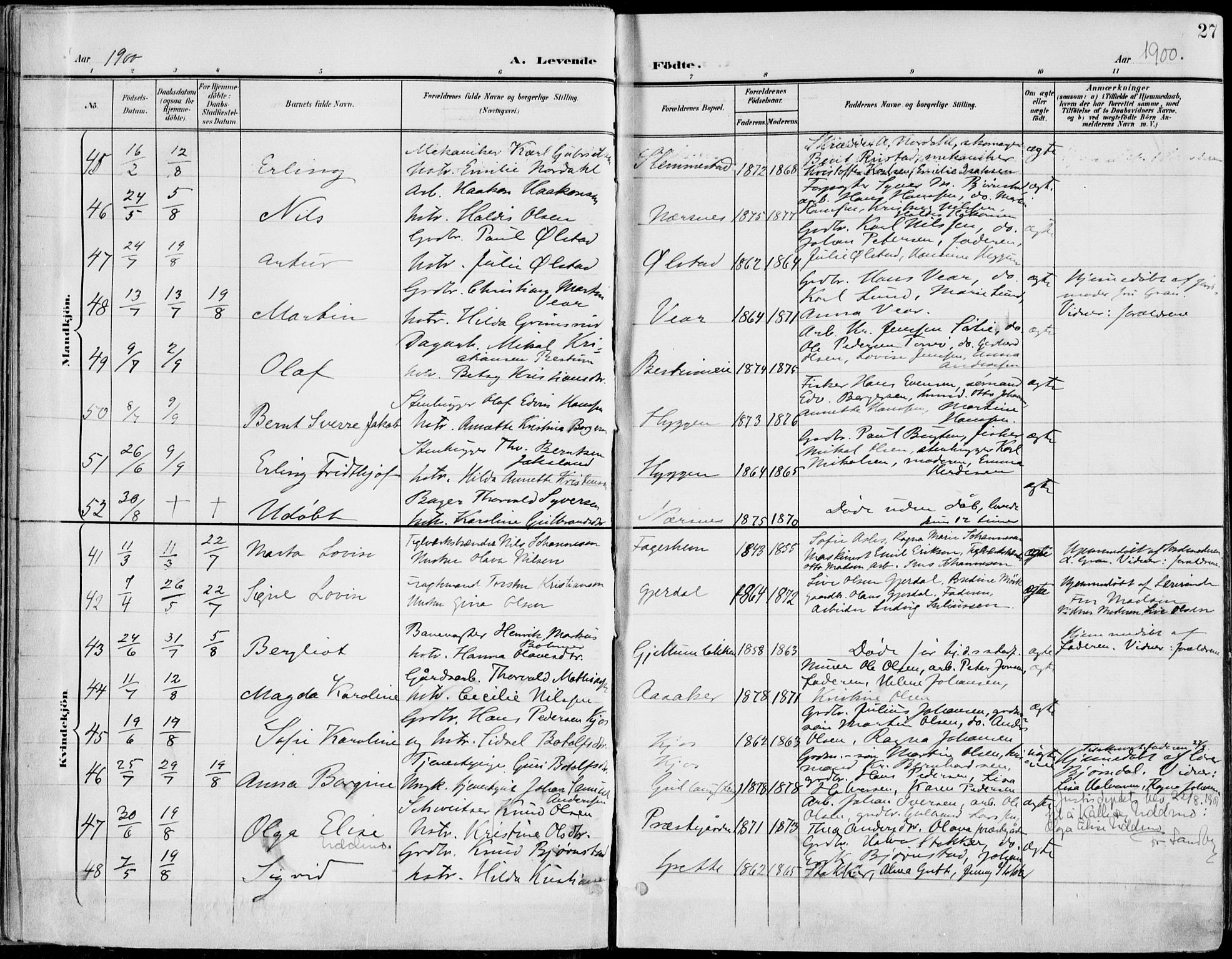 Røyken kirkebøker, AV/SAKO-A-241/F/Fa/L0009: Parish register (official) no. 9, 1898-1911, p. 27