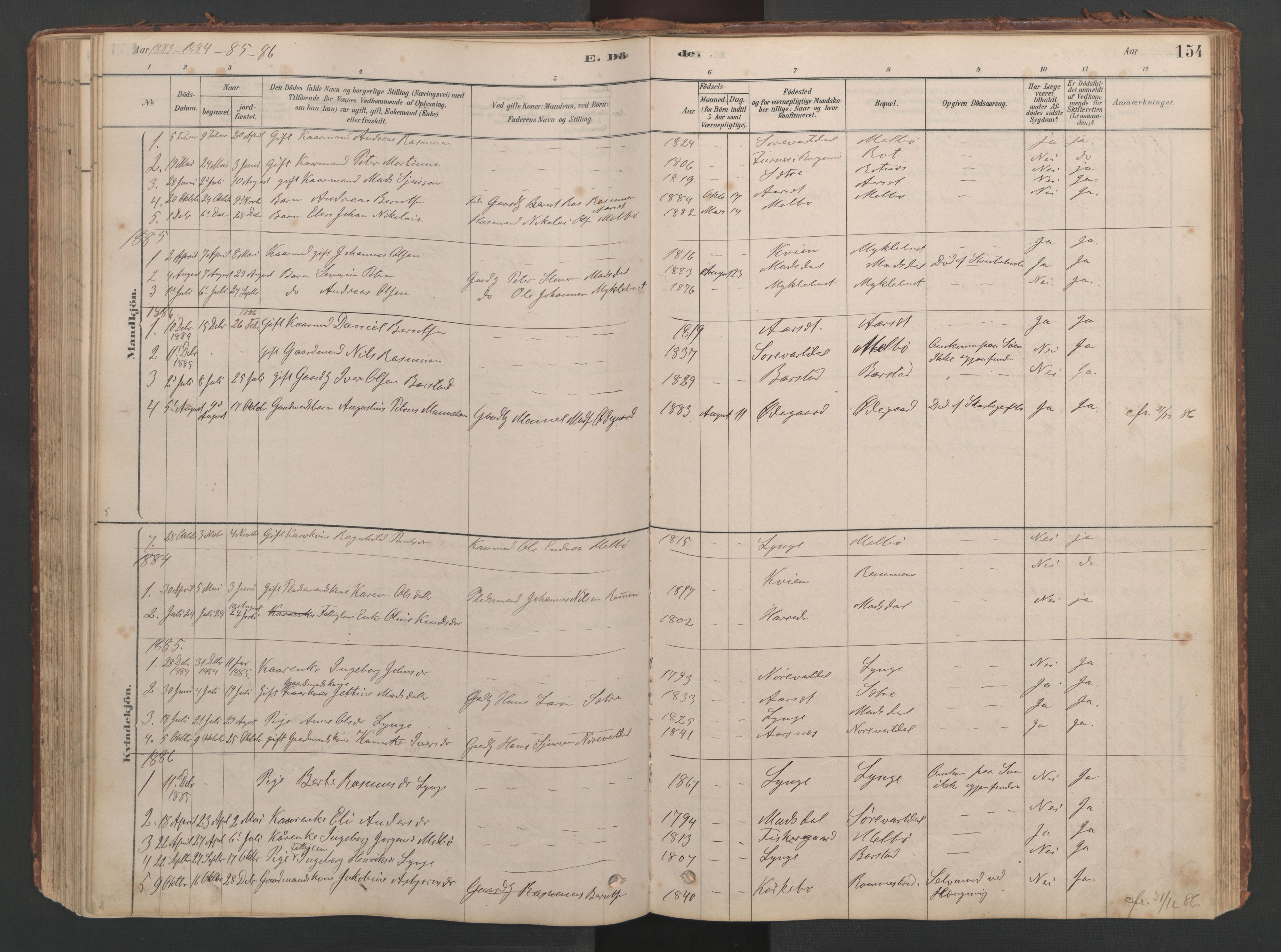 Ministerialprotokoller, klokkerbøker og fødselsregistre - Møre og Romsdal, AV/SAT-A-1454/514/L0201: Parish register (copy) no. 514C01, 1878-1919, p. 154
