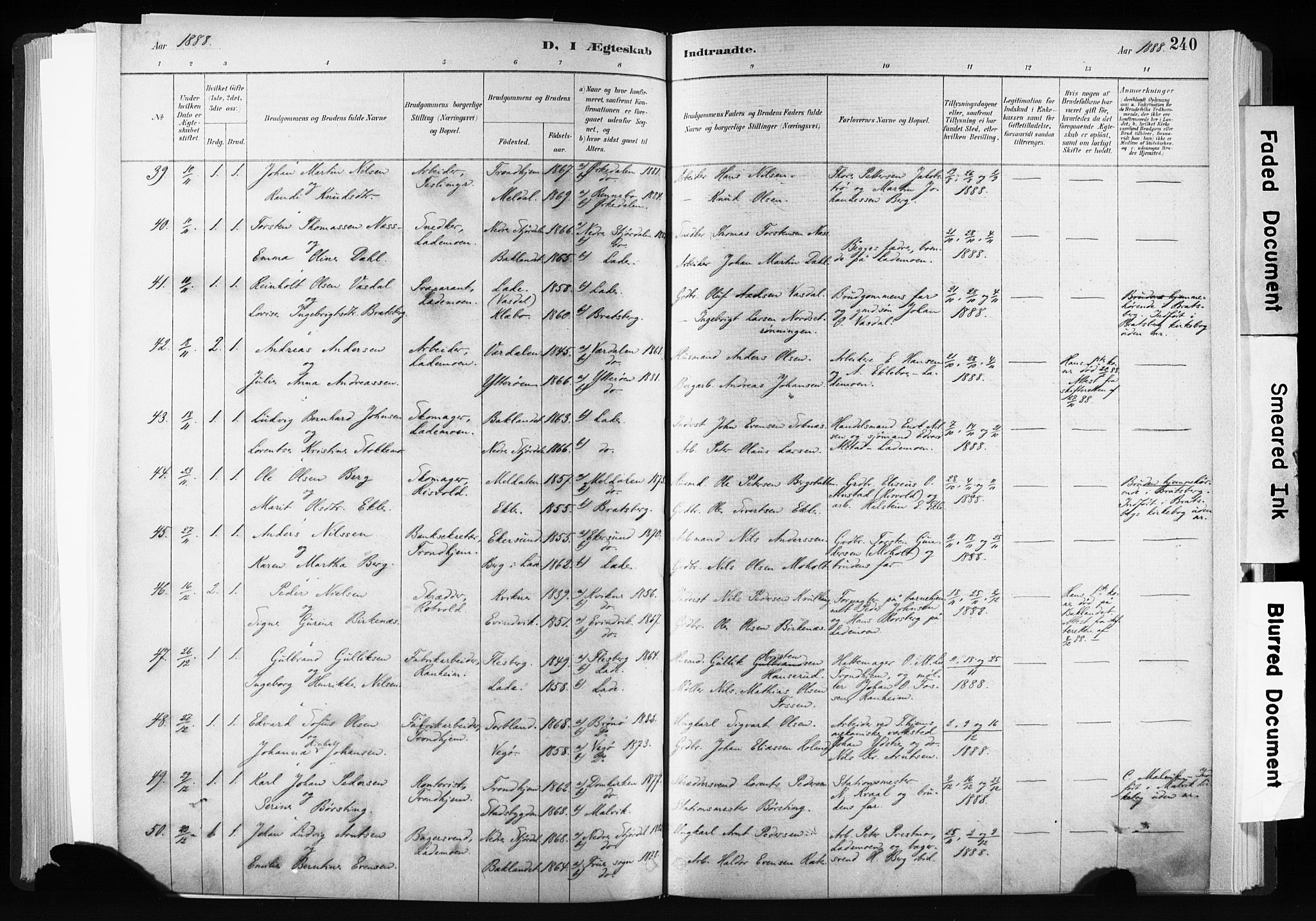 Ministerialprotokoller, klokkerbøker og fødselsregistre - Sør-Trøndelag, SAT/A-1456/606/L0300: Parish register (official) no. 606A15, 1886-1893, p. 240