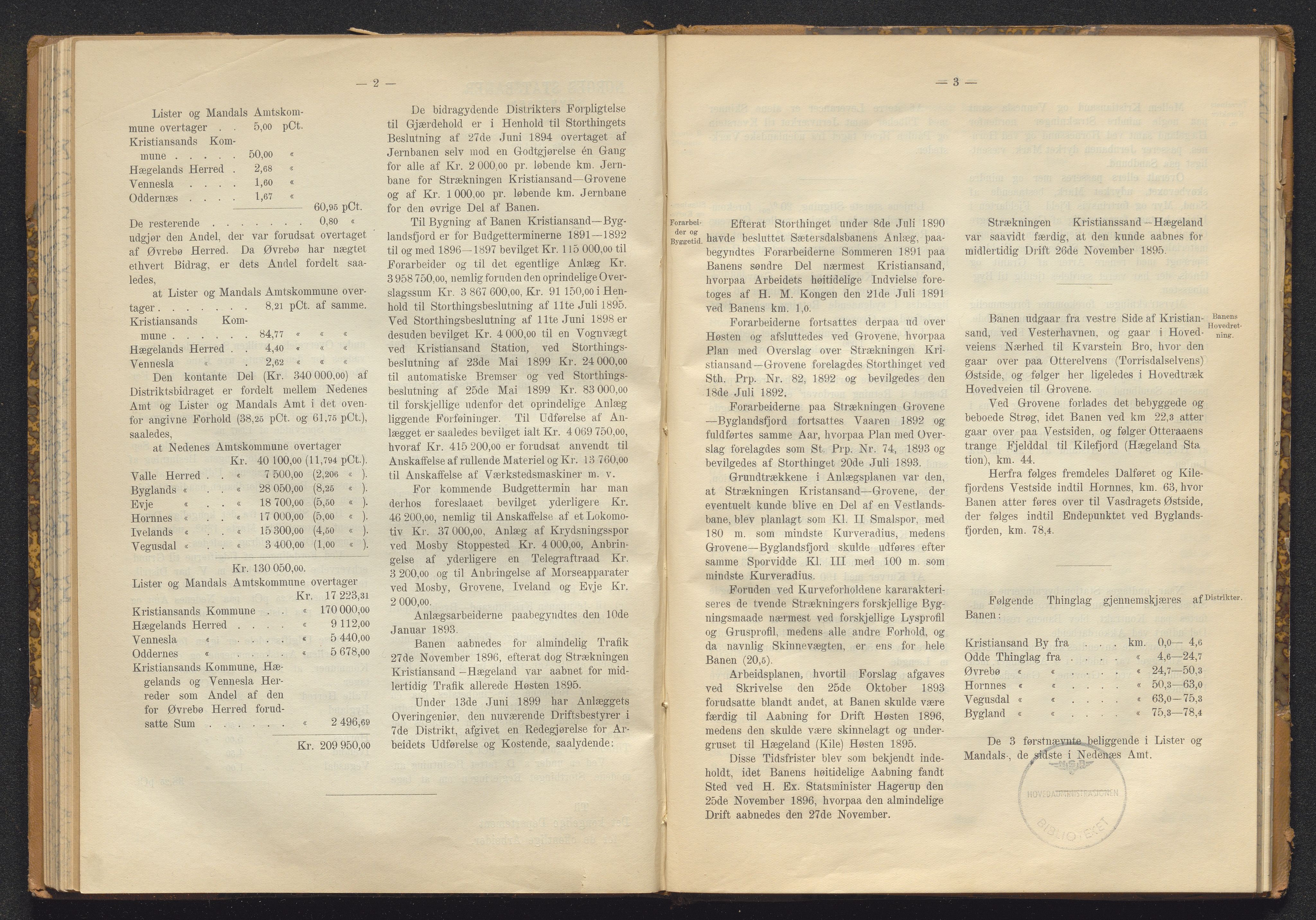 Norges Statsbaner Bibliotek (NSB), SAKO/A-355/E/Ea/L0162/0001: Jernbanedrift (656.2) / Avslutningsrapport for jernbaneanlegg Eidanger - Brevik / Hamar - Sel / Kristiansand - Byglandsfjord / Kongsvinger - Flisa, 1899