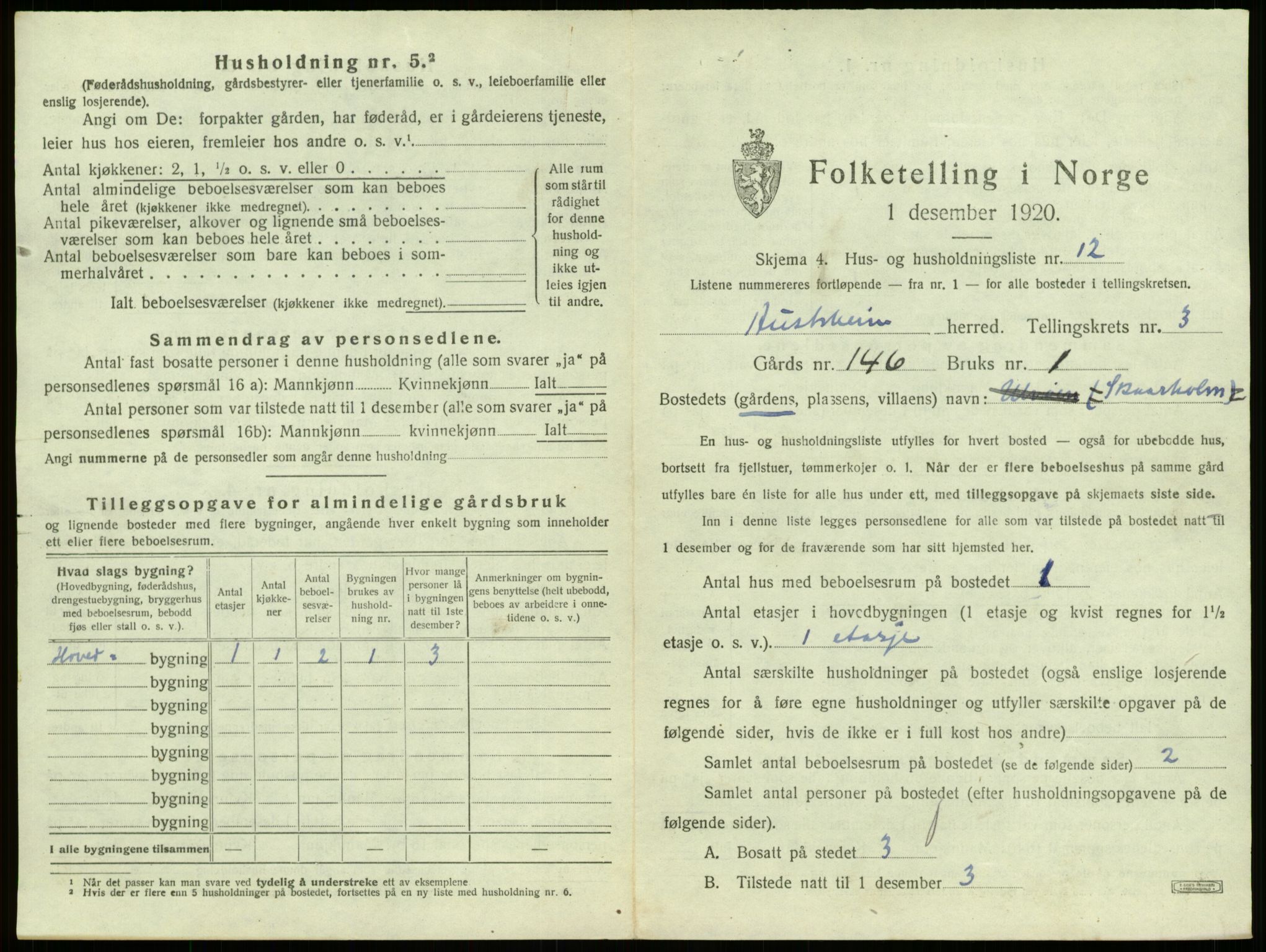 SAB, 1920 census for Austrheim, 1920, p. 189