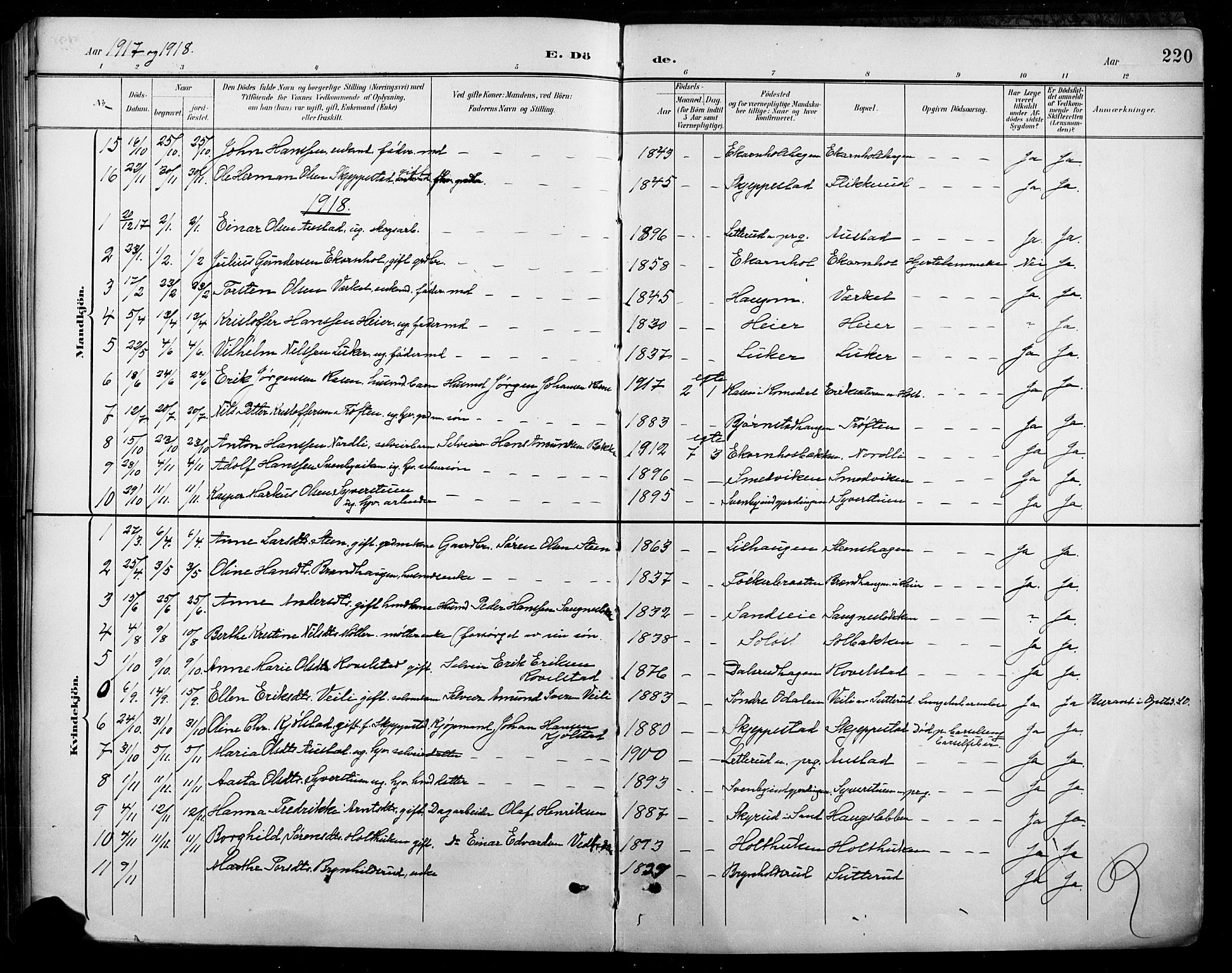 Nord-Odal prestekontor, AV/SAH-PREST-032/H/Ha/Hab/L0003: Parish register (copy) no. 3, 1895-1923, p. 220