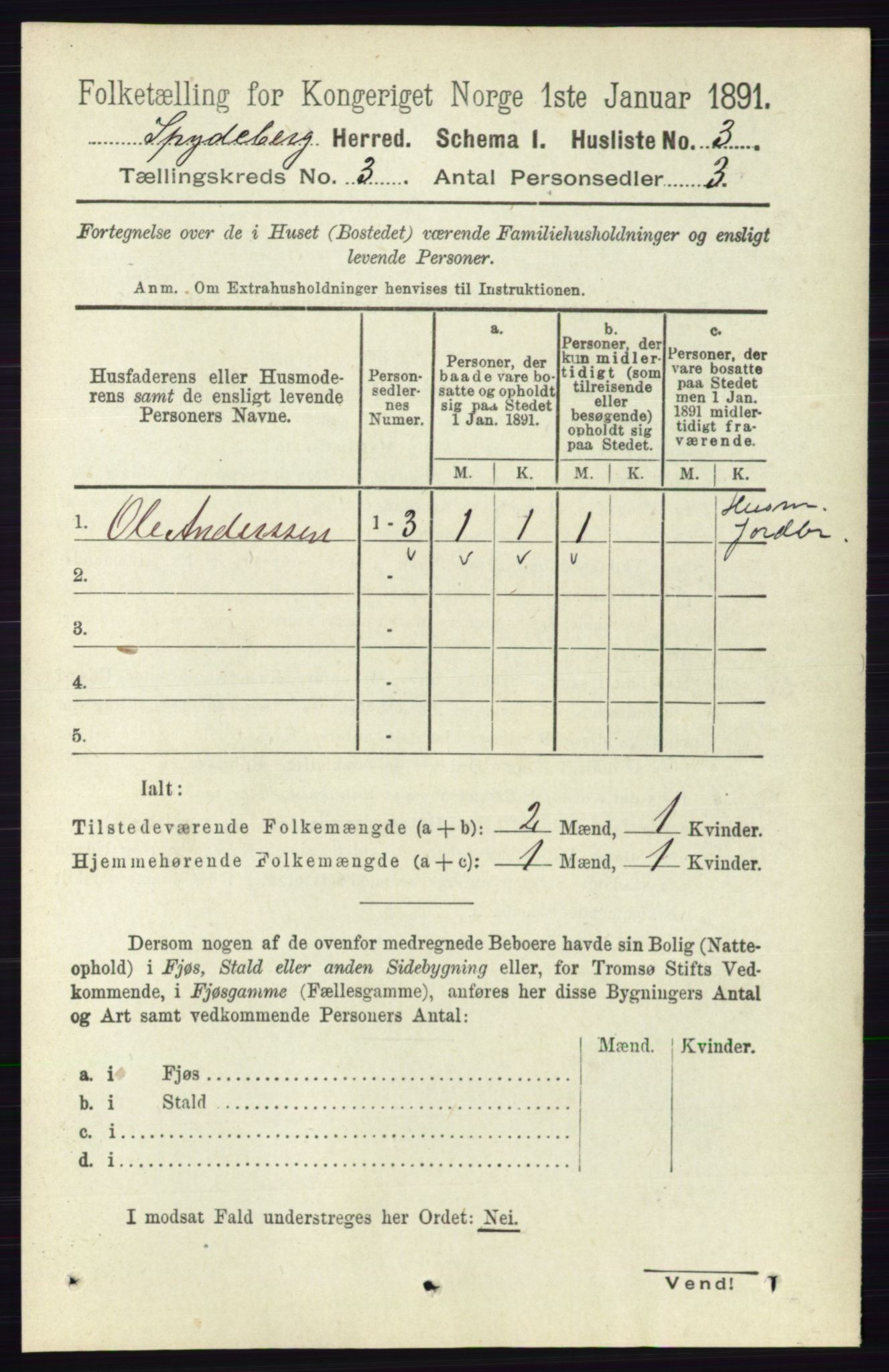 RA, 1891 census for 0123 Spydeberg, 1891, p. 1145