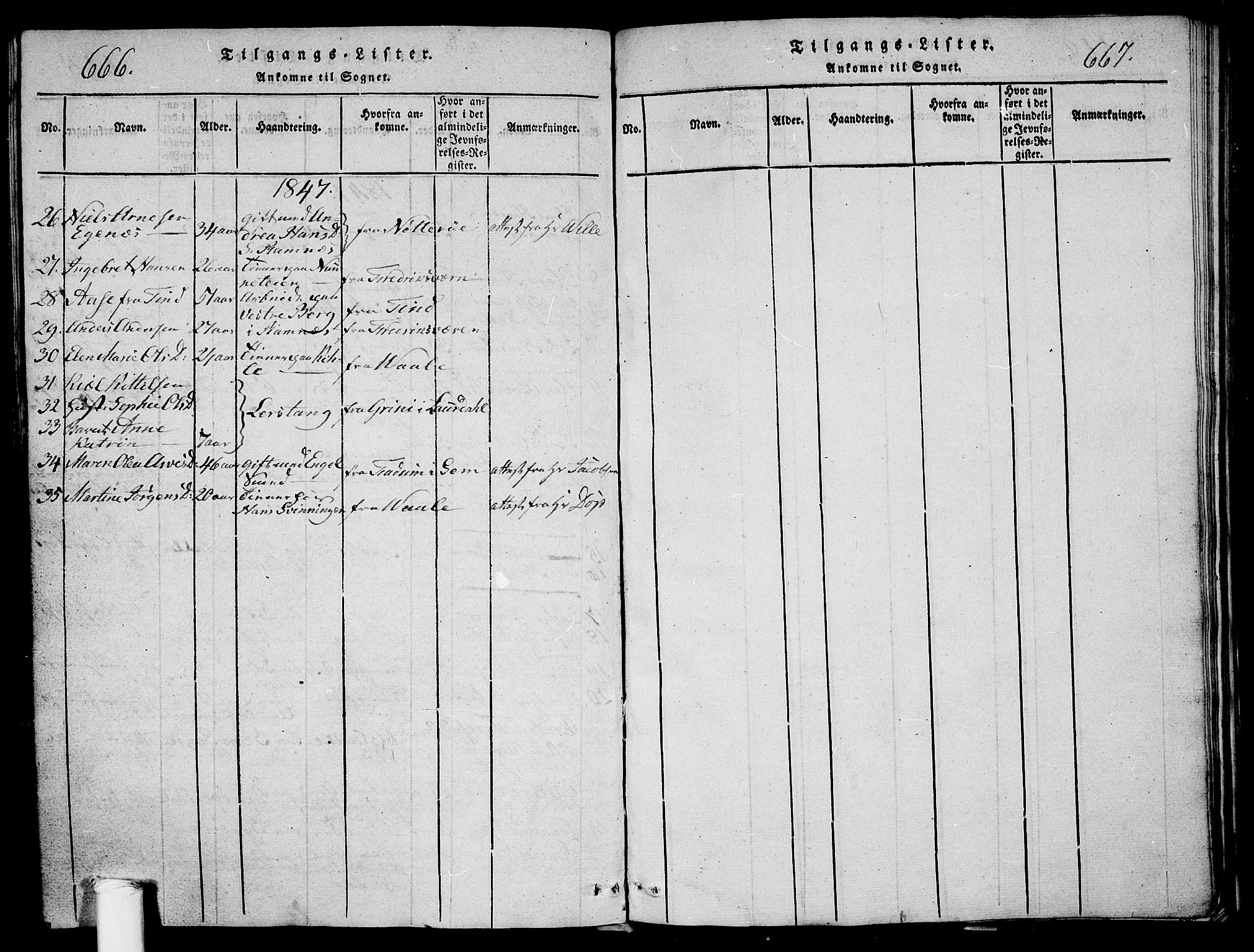 Ramnes kirkebøker, AV/SAKO-A-314/G/Ga/L0001: Parish register (copy) no. I 1, 1813-1847, p. 666-667