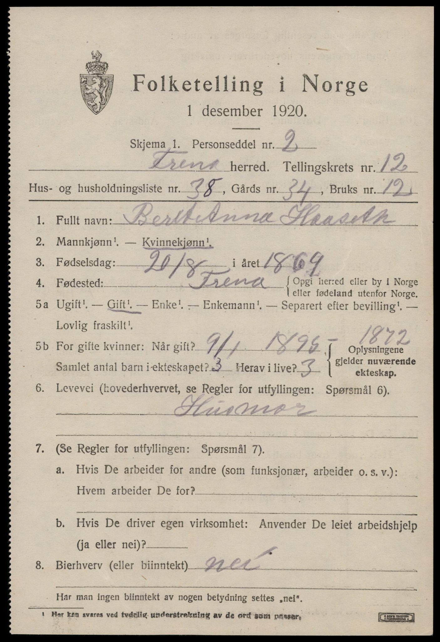SAT, 1920 census for Fræna, 1920, p. 6911