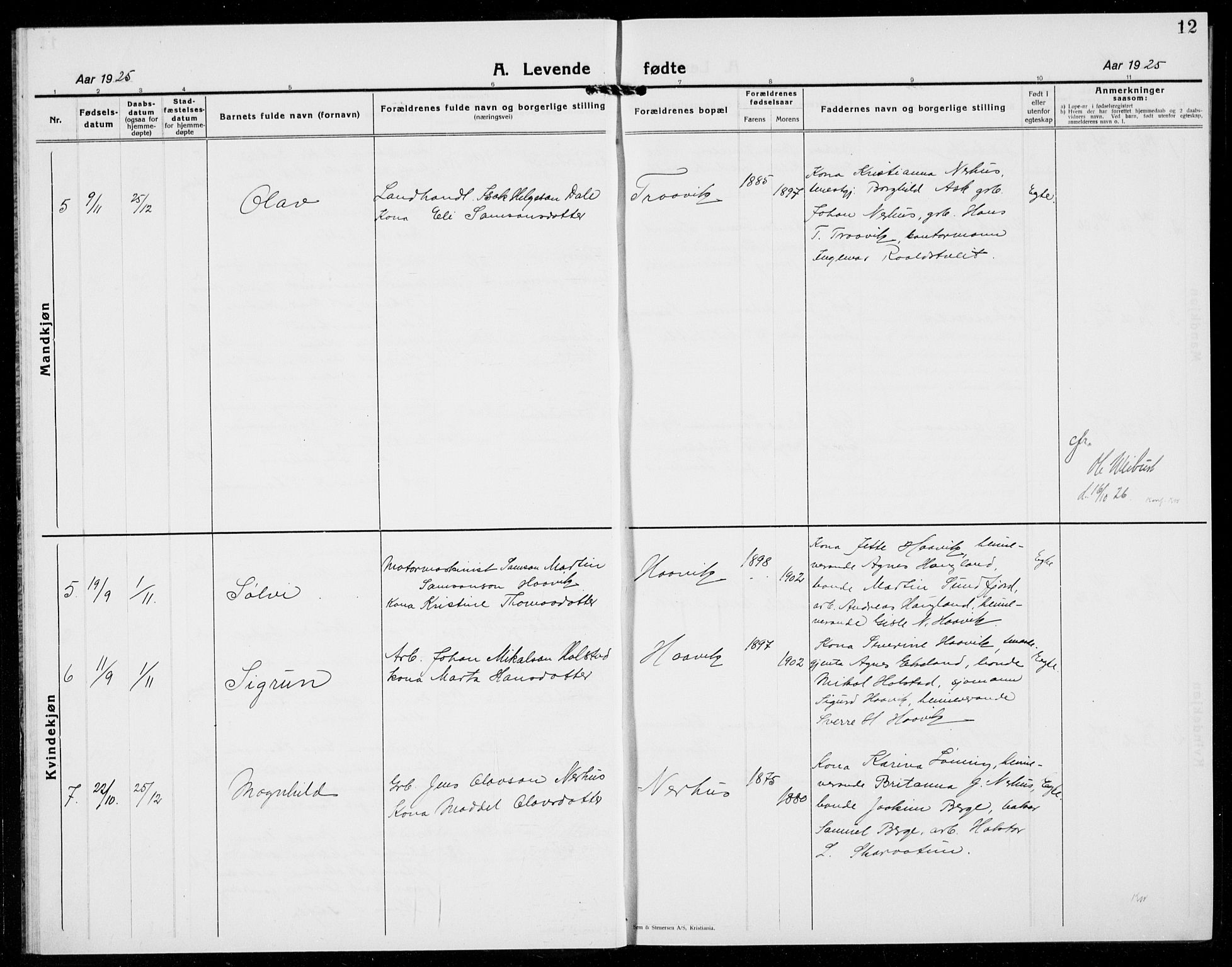 Kvinnherad sokneprestembete, SAB/A-76401/H/Hab: Parish register (copy) no. E 2, 1922-1940, p. 12