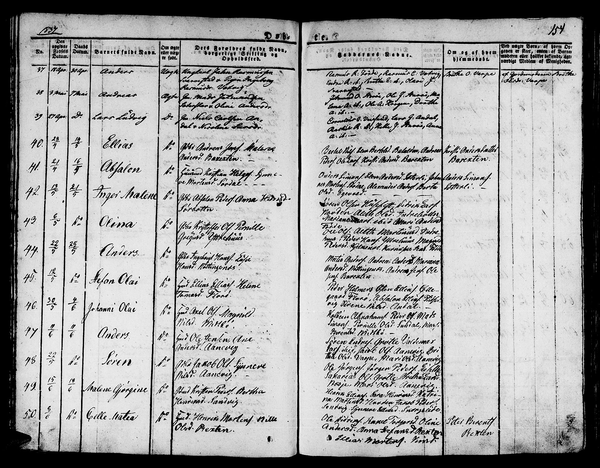 Kinn sokneprestembete, SAB/A-80801/H/Haa/Haaa/L0004/0001: Parish register (official) no. A 4I, 1822-1840, p. 154