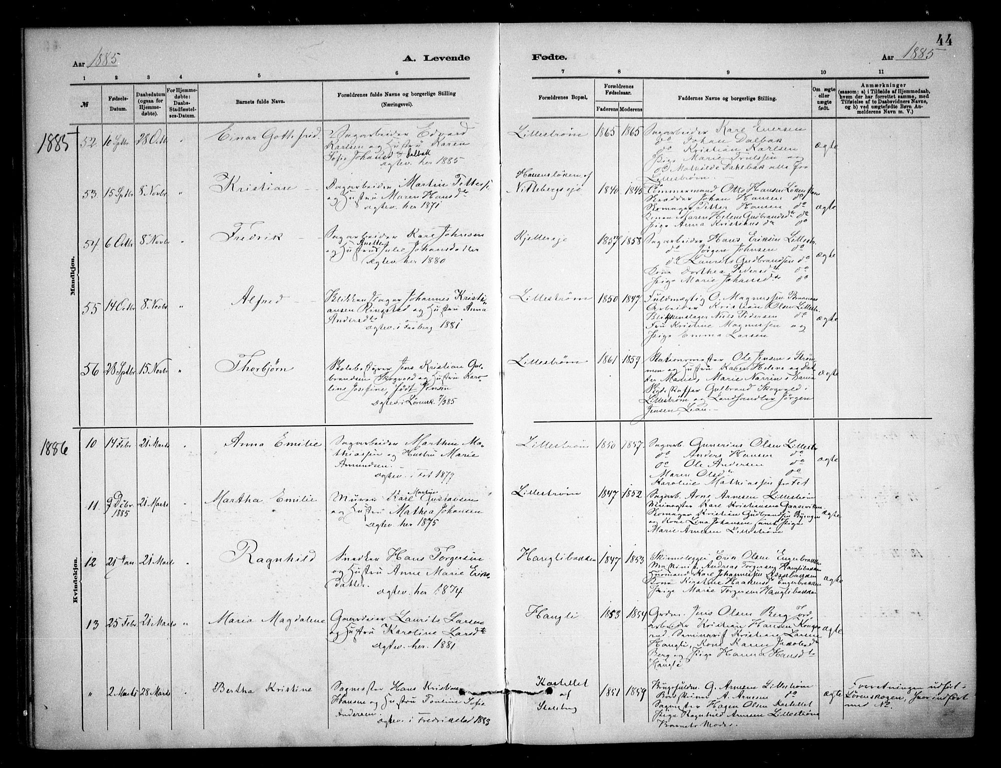 Skedsmo prestekontor Kirkebøker, AV/SAO-A-10033a/F/Fa/L0013: Parish register (official) no. I 13, 1883-1891, p. 44