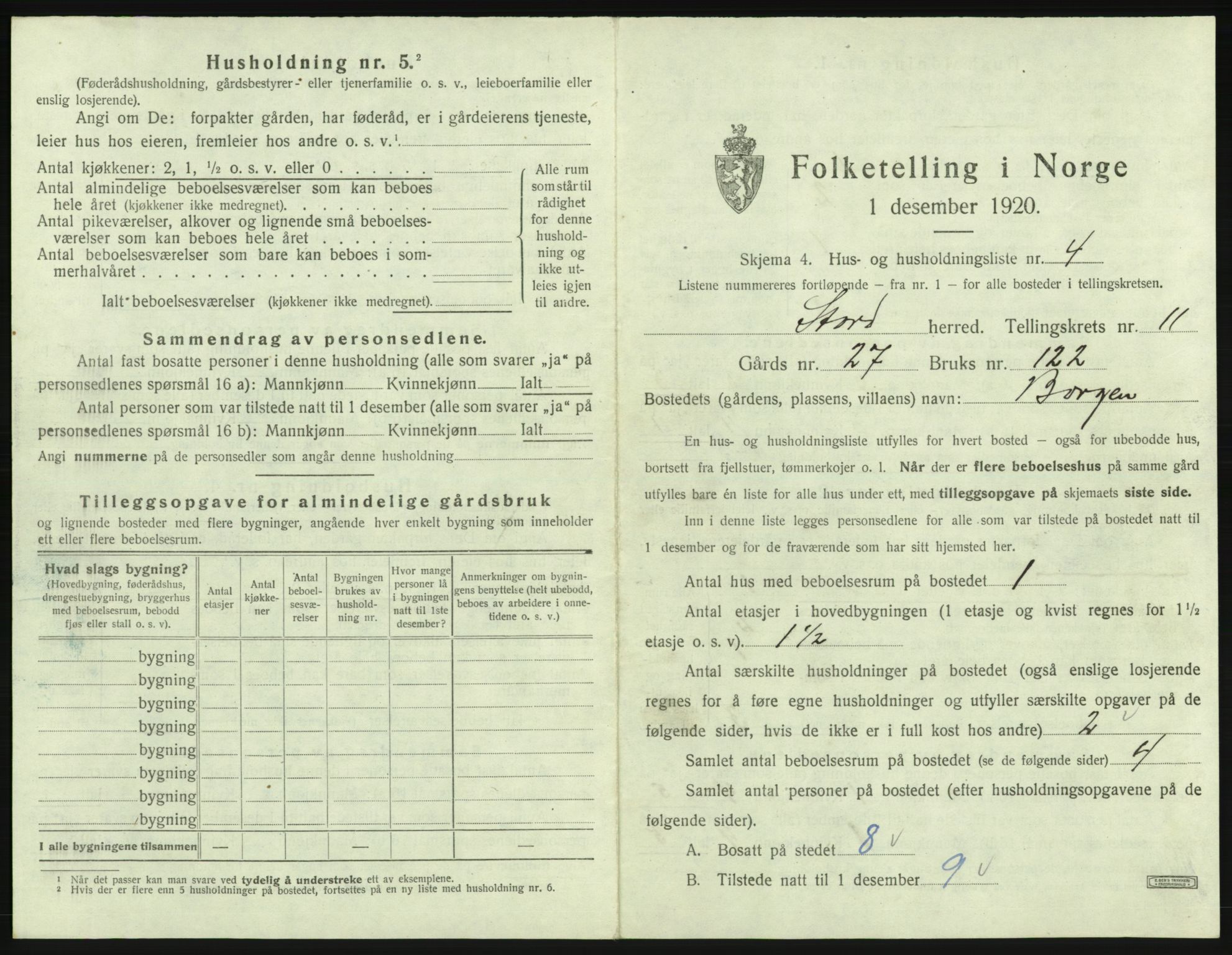 SAB, 1920 census for Stord, 1920, p. 767