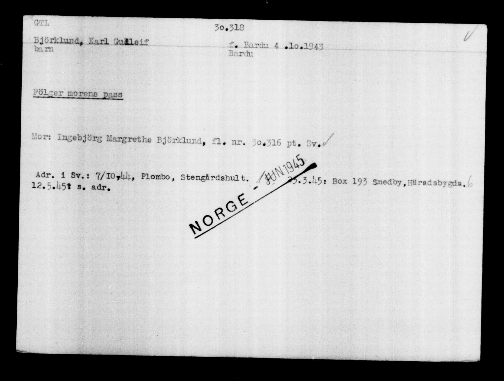 Den Kgl. Norske Legasjons Flyktningskontor, RA/S-6753/V/Va/L0012: Kjesäterkartoteket.  Flyktningenr. 28300-31566, 1940-1945, p. 2214