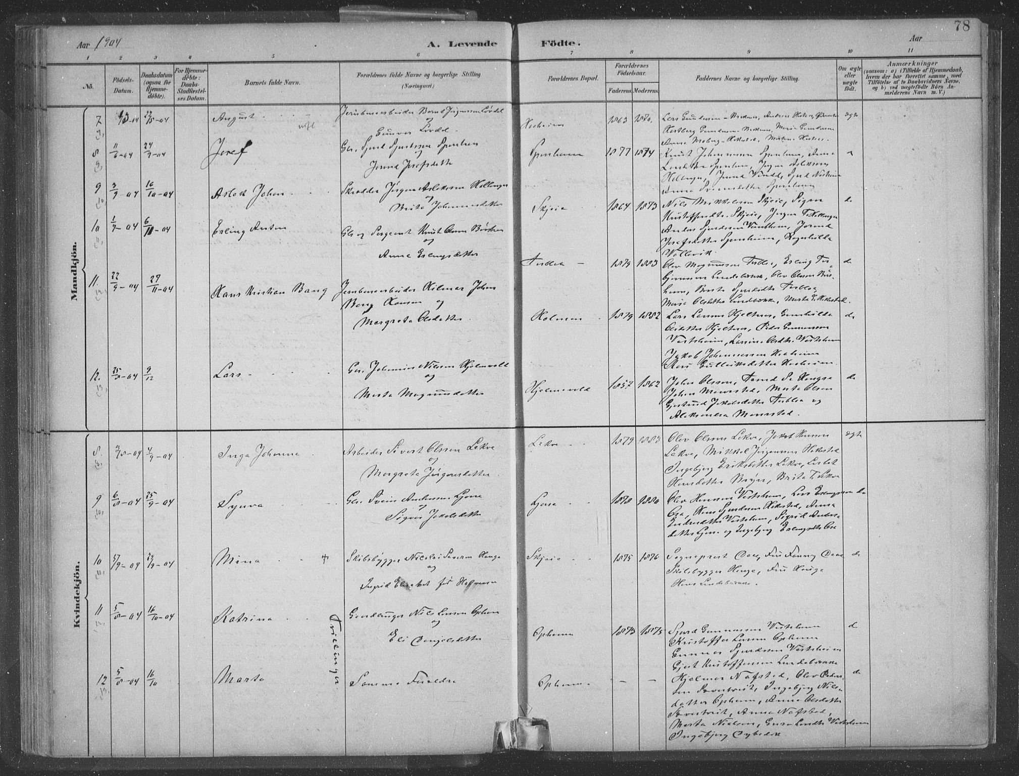 Ulvik sokneprestembete, SAB/A-78801/H/Hab: Parish register (copy) no. A 3, 1883-1908, p. 78