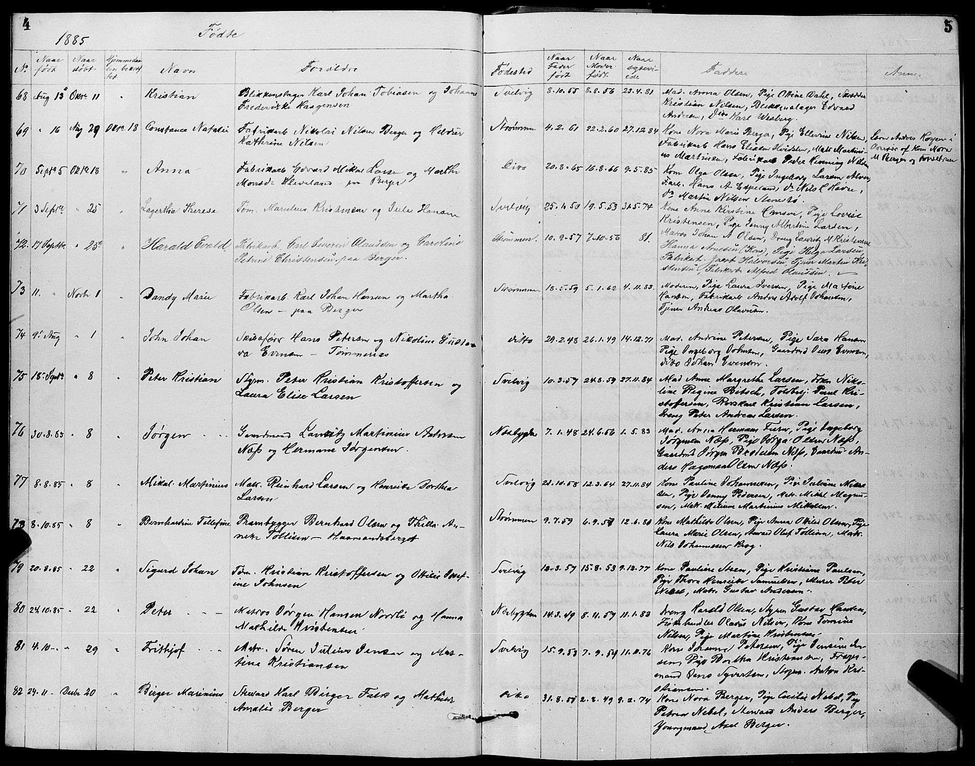 Strømm kirkebøker, AV/SAKO-A-322/G/Ga/L0002: Parish register (copy) no. I 2, 1885-1888, p. 4-5