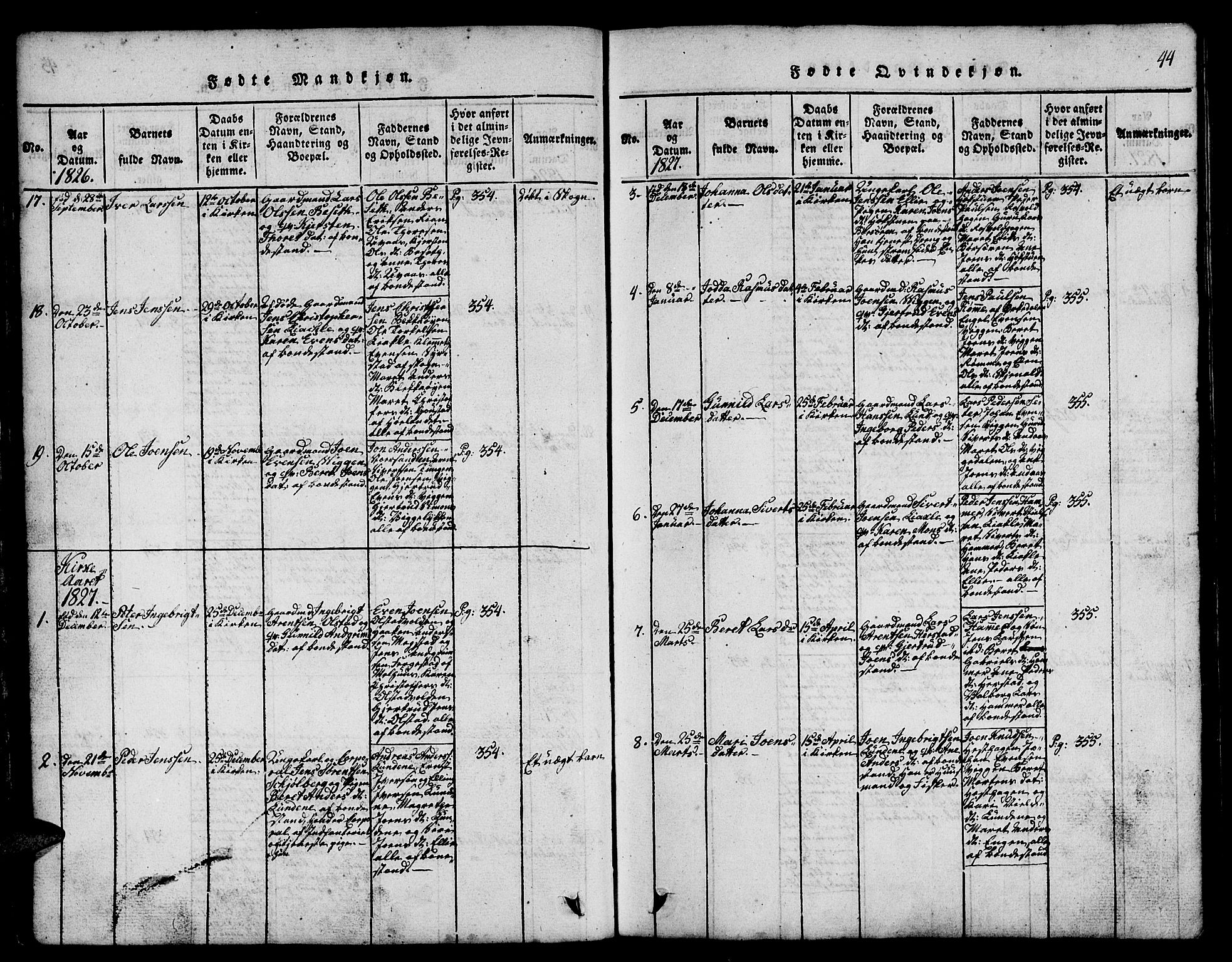 Ministerialprotokoller, klokkerbøker og fødselsregistre - Sør-Trøndelag, SAT/A-1456/665/L0776: Parish register (copy) no. 665C01, 1817-1837, p. 44