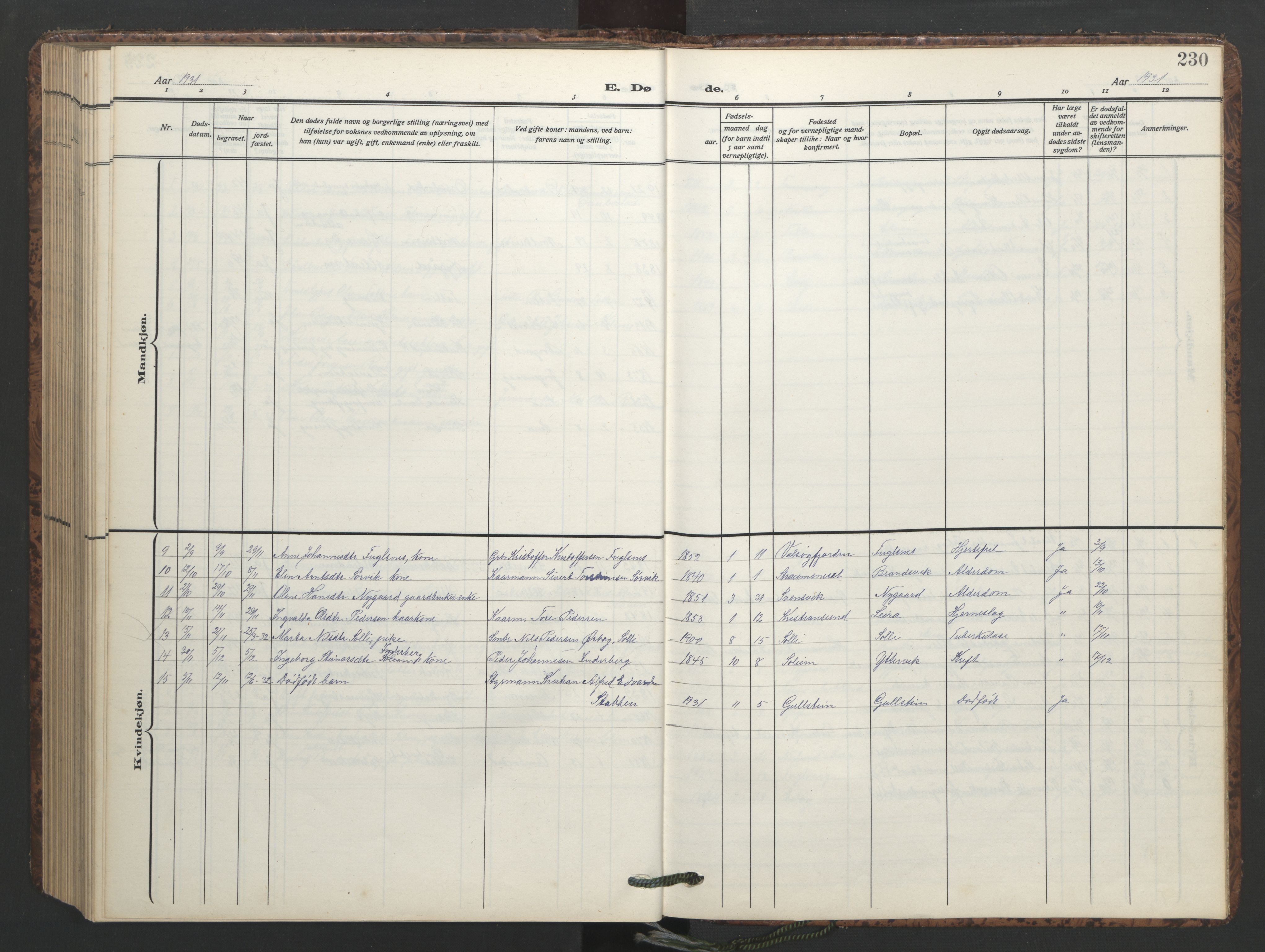 Ministerialprotokoller, klokkerbøker og fødselsregistre - Møre og Romsdal, AV/SAT-A-1454/577/L0897: Parish register (copy) no. 577C01, 1909-1946, p. 230