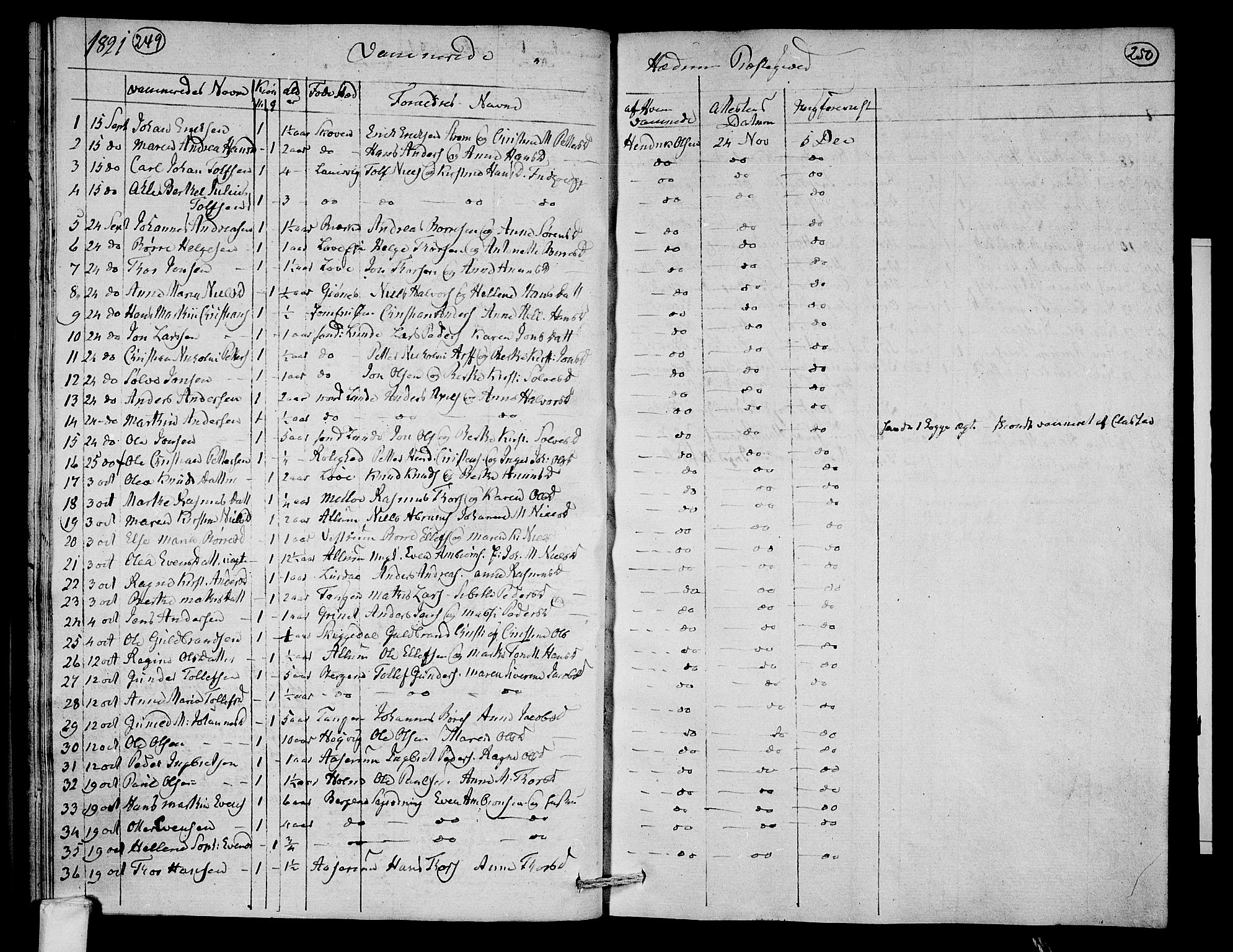 Hedrum kirkebøker, AV/SAKO-A-344/F/Fa/L0003: Parish register (official) no. I 3, 1807-1816, p. 249-250