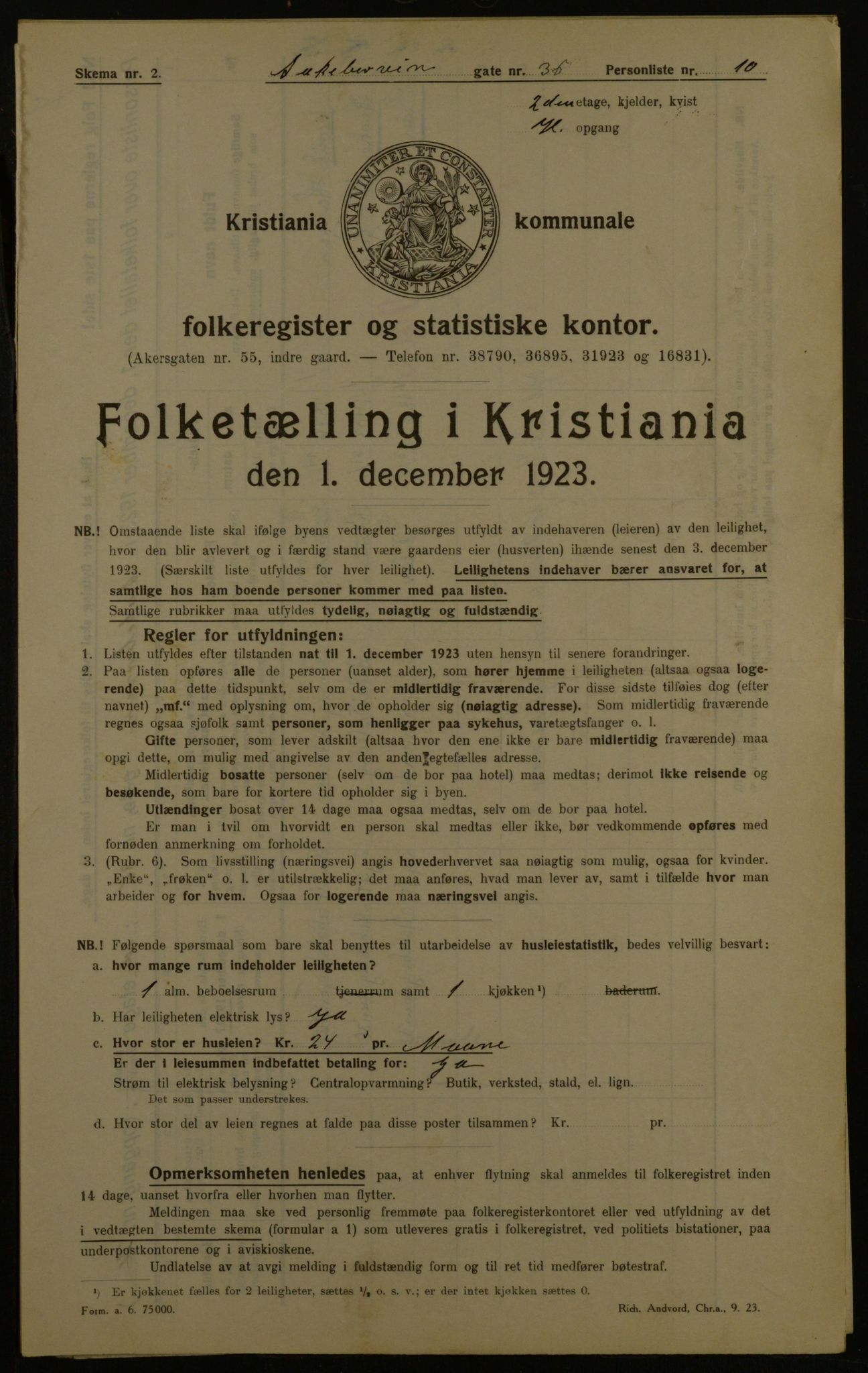 OBA, Municipal Census 1923 for Kristiania, 1923, p. 143739