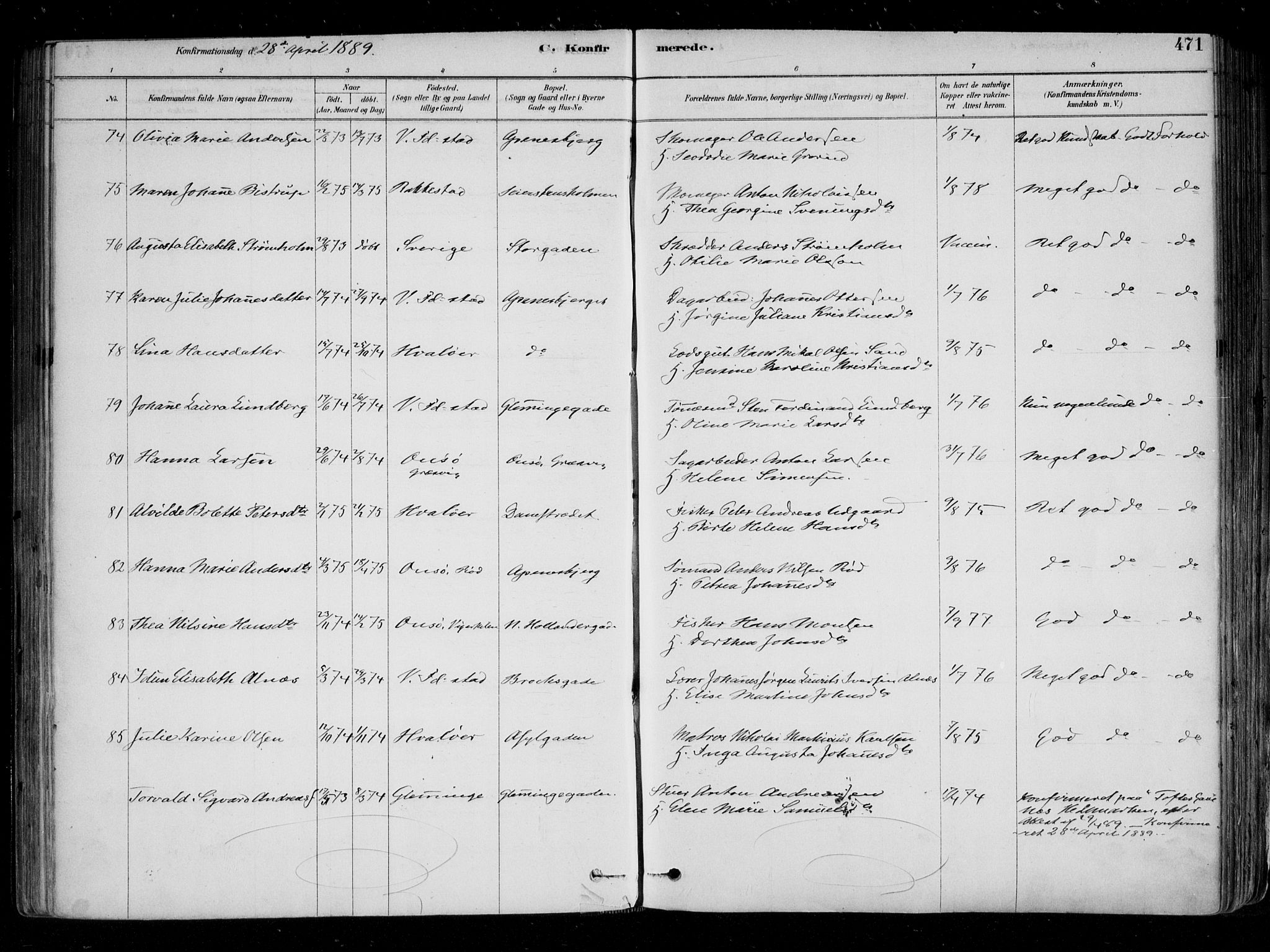 Fredrikstad domkirkes prestekontor Kirkebøker, AV/SAO-A-10906/F/Fa/L0004: Parish register (official) no. 4, 1878-1907, p. 471