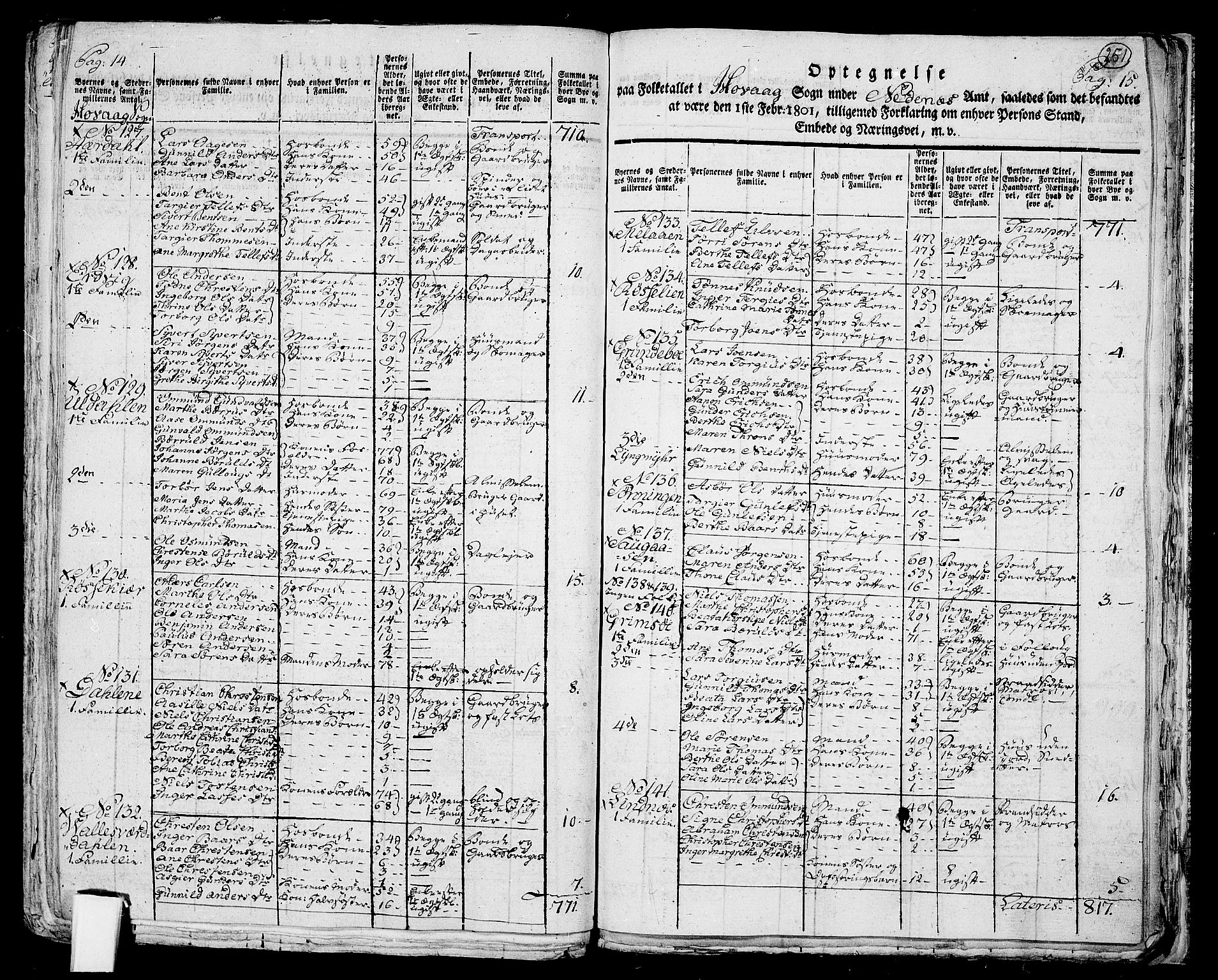 RA, 1801 census for 0926P Vestre Moland, 1801, p. 250b-251a