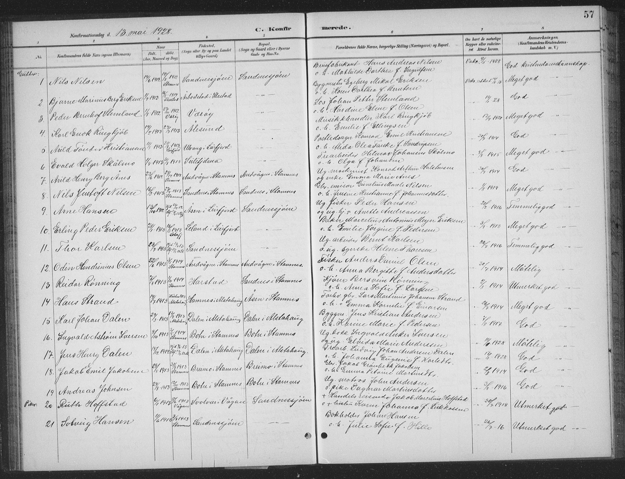 Ministerialprotokoller, klokkerbøker og fødselsregistre - Nordland, AV/SAT-A-1459/831/L0479: Parish register (copy) no. 831C06, 1897-1936, p. 57