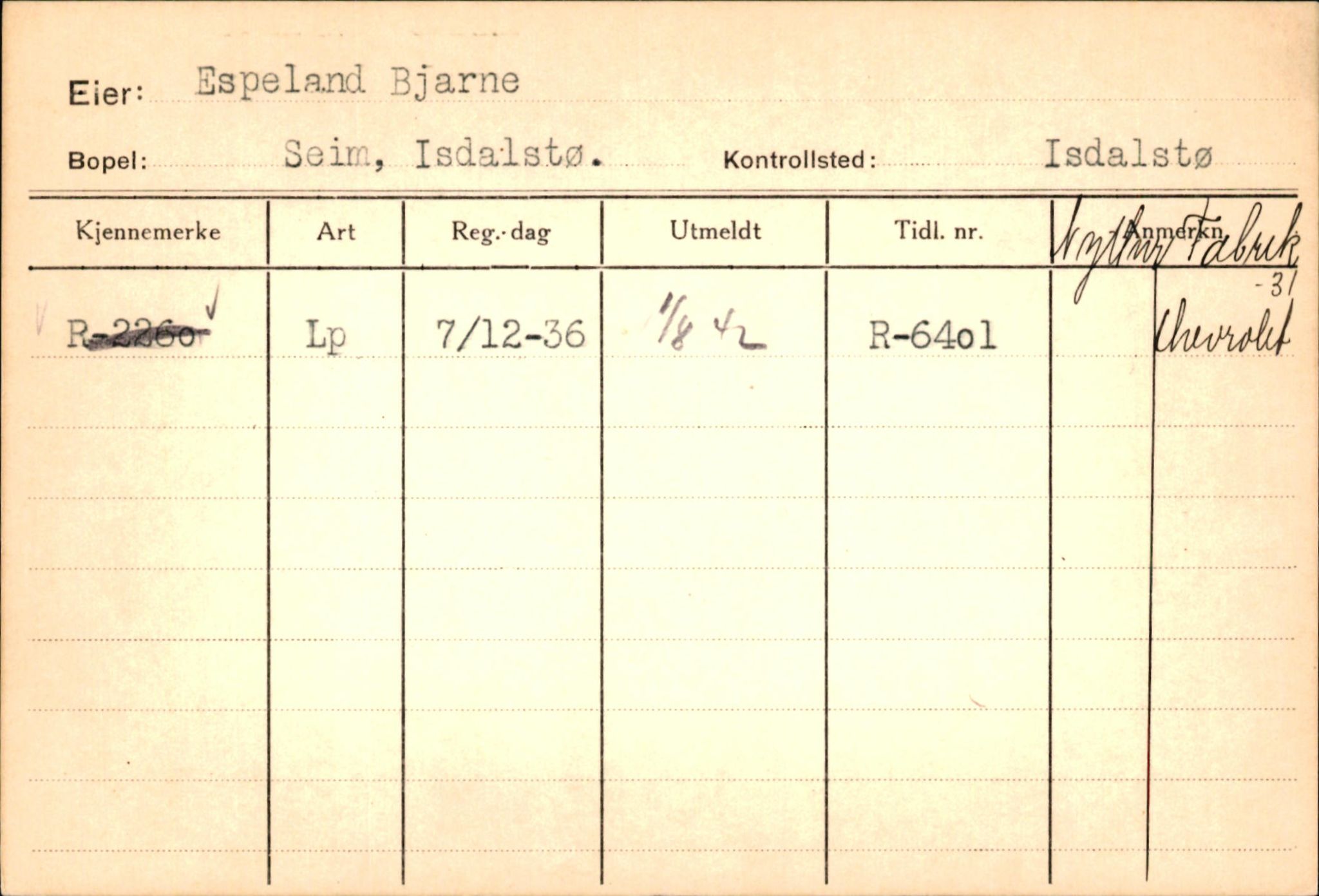 Statens vegvesen, Hordaland vegkontor, AV/SAB-A-5201/2/Ha/L0012: R-eierkort E-F, 1920-1971, p. 74