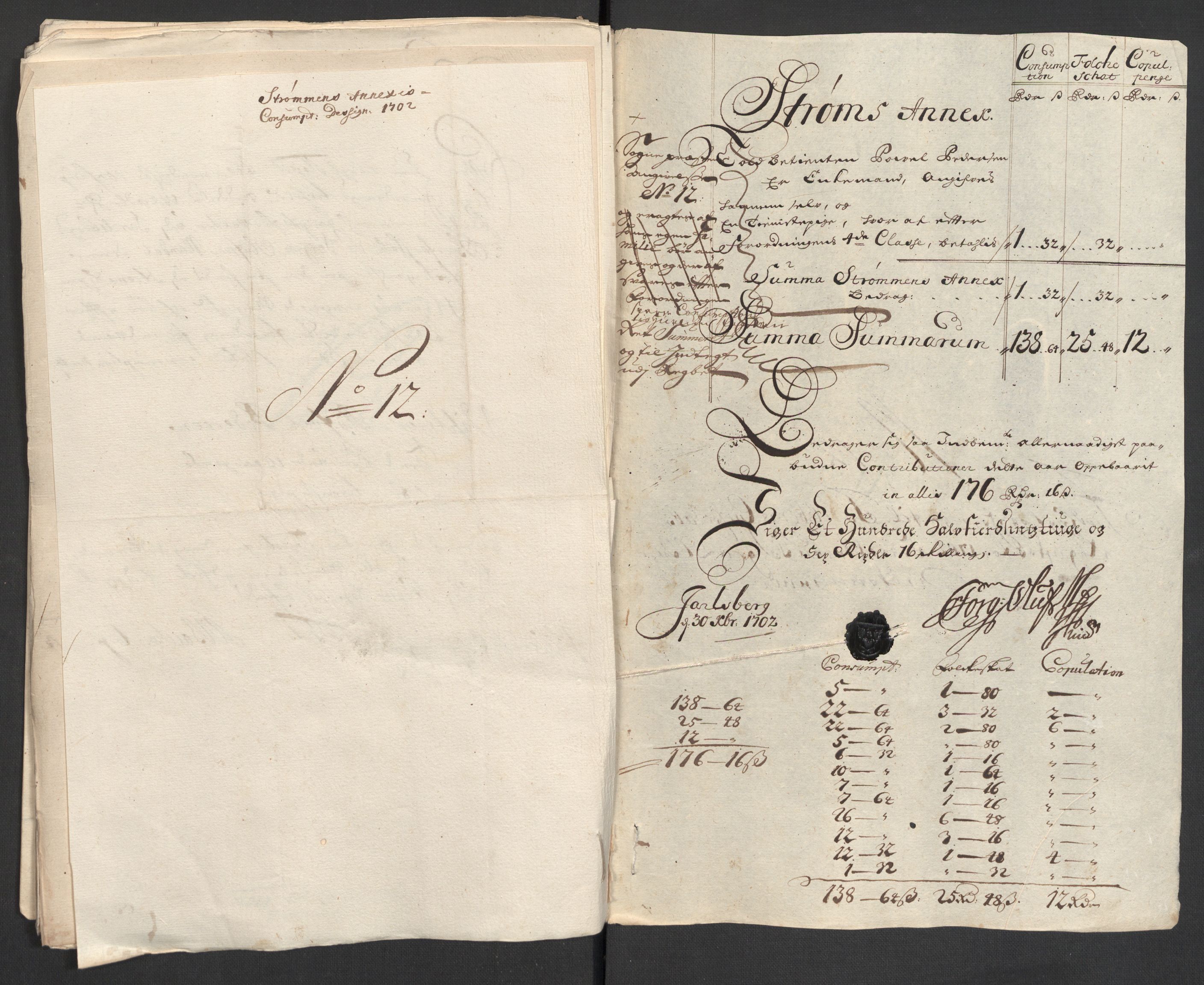 Rentekammeret inntil 1814, Reviderte regnskaper, Fogderegnskap, RA/EA-4092/R32/L1870: Fogderegnskap Jarlsberg grevskap, 1702, p. 185