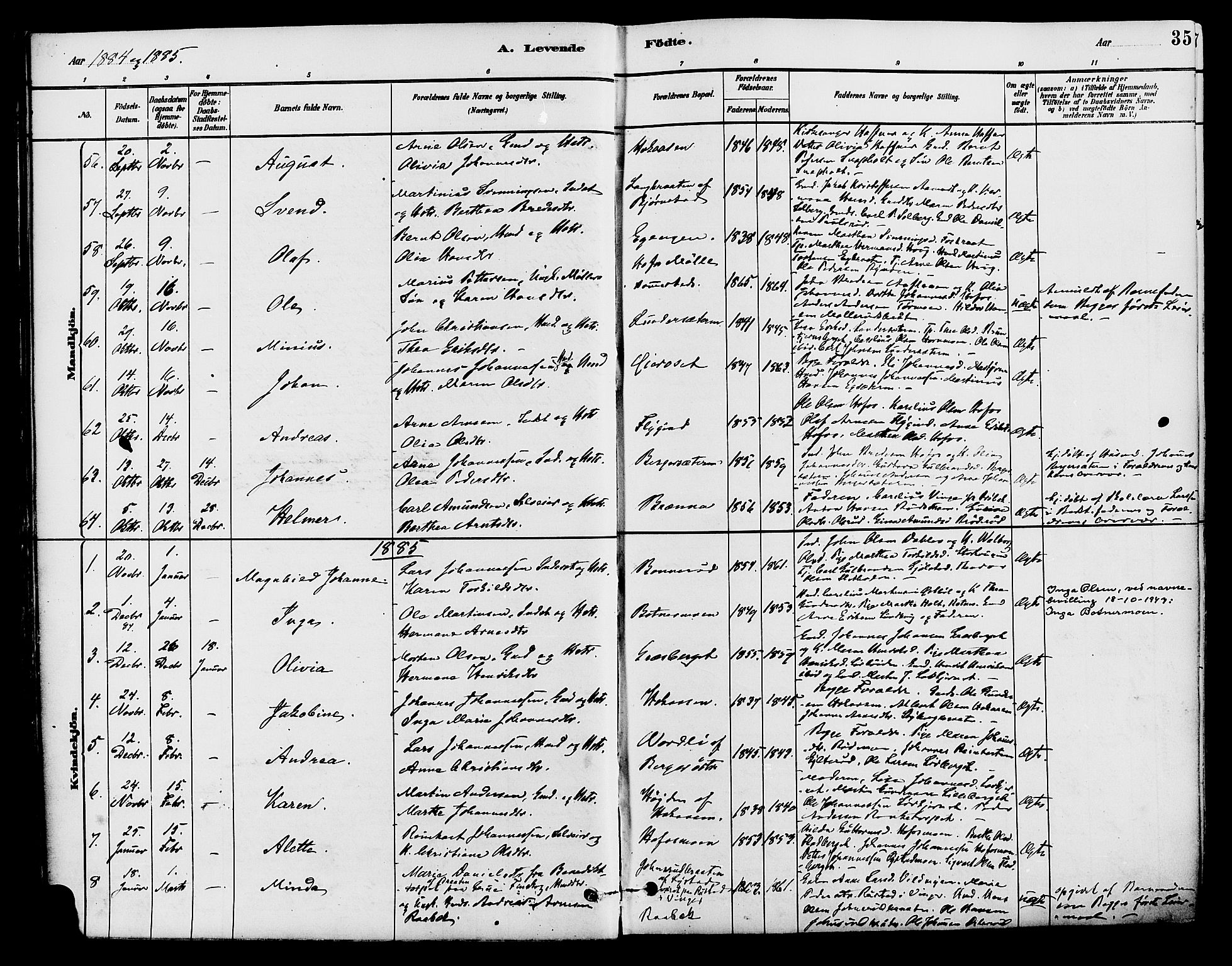 Brandval prestekontor, SAH/PREST-034/H/Ha/Haa/L0002: Parish register (official) no. 2, 1880-1894, p. 35