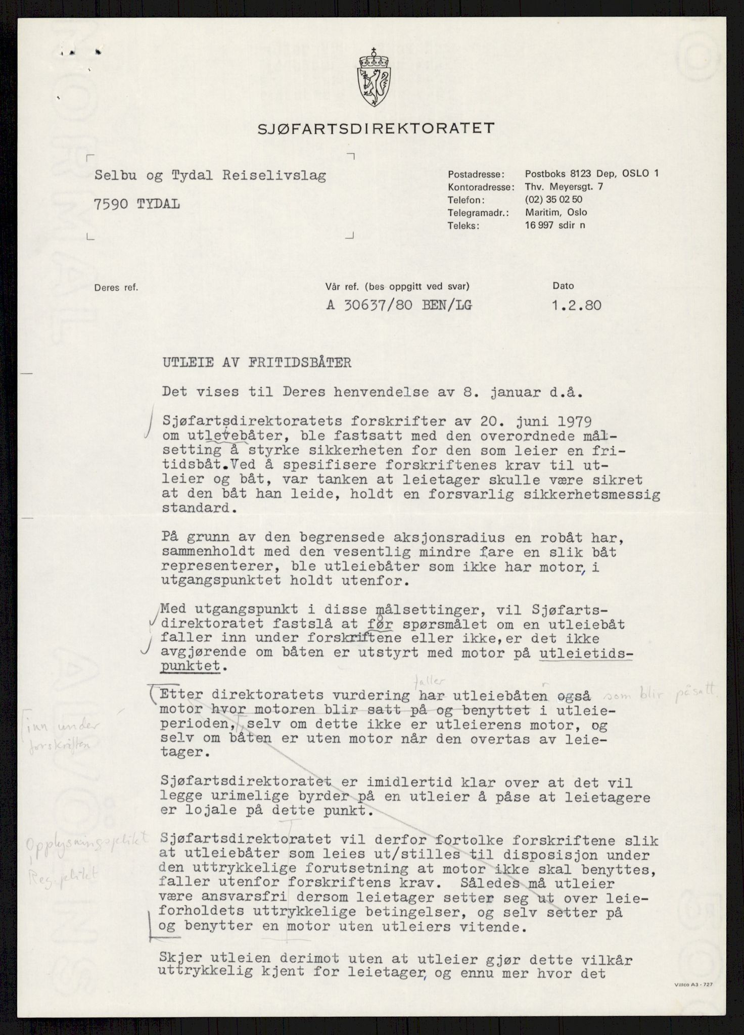 Sjøfartsdirektoratet med forløpere, generelt arkiv, AV/RA-S-1407/D/Du/Duc/L0641/0004: Skipskontrollen - Forskrifter    / Utleiebåter (2 mapper), 1977-1989, p. 18