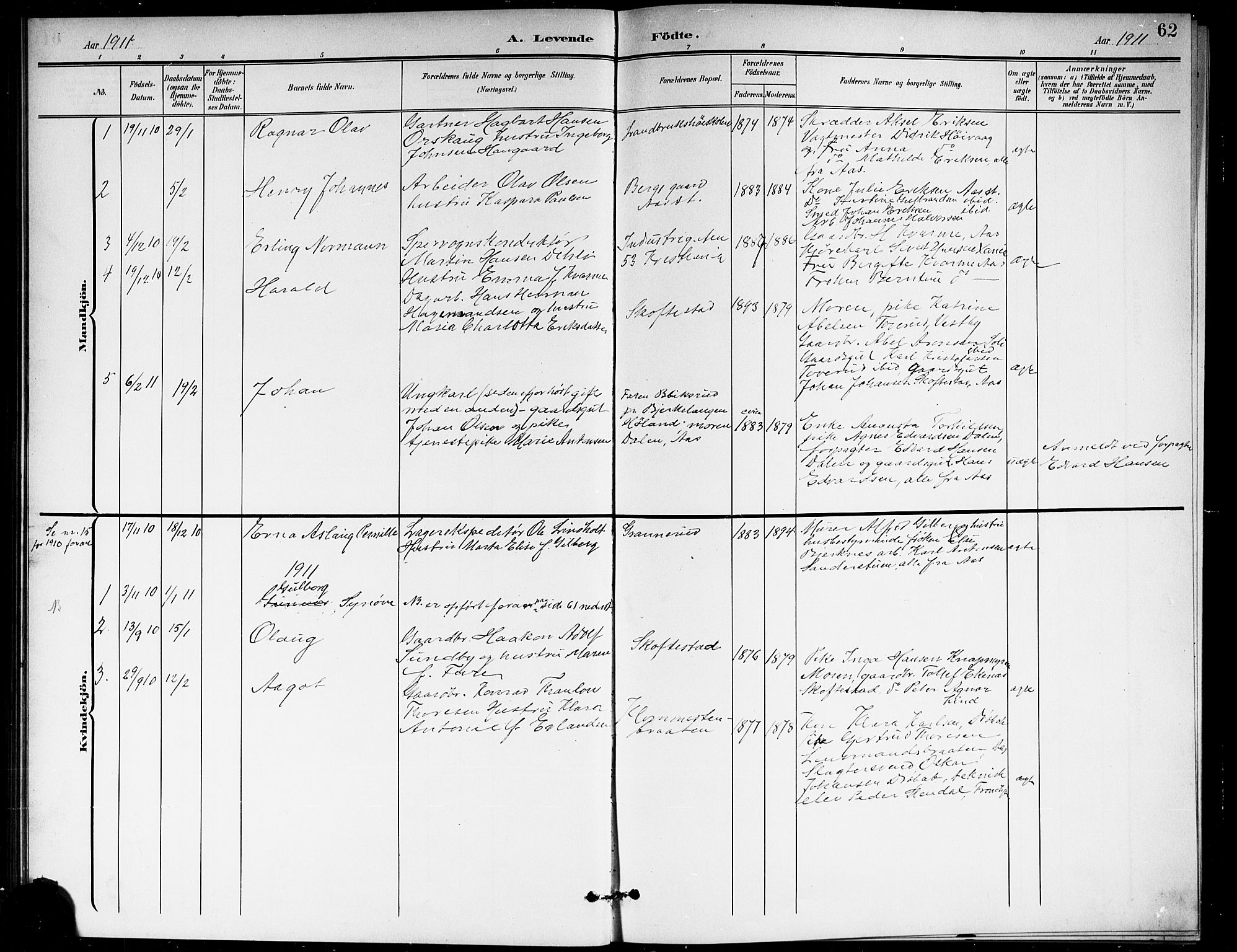 Ås prestekontor Kirkebøker, SAO/A-10894/G/Ga/L0004: Parish register (copy) no. I 4, 1901-1915, p. 62