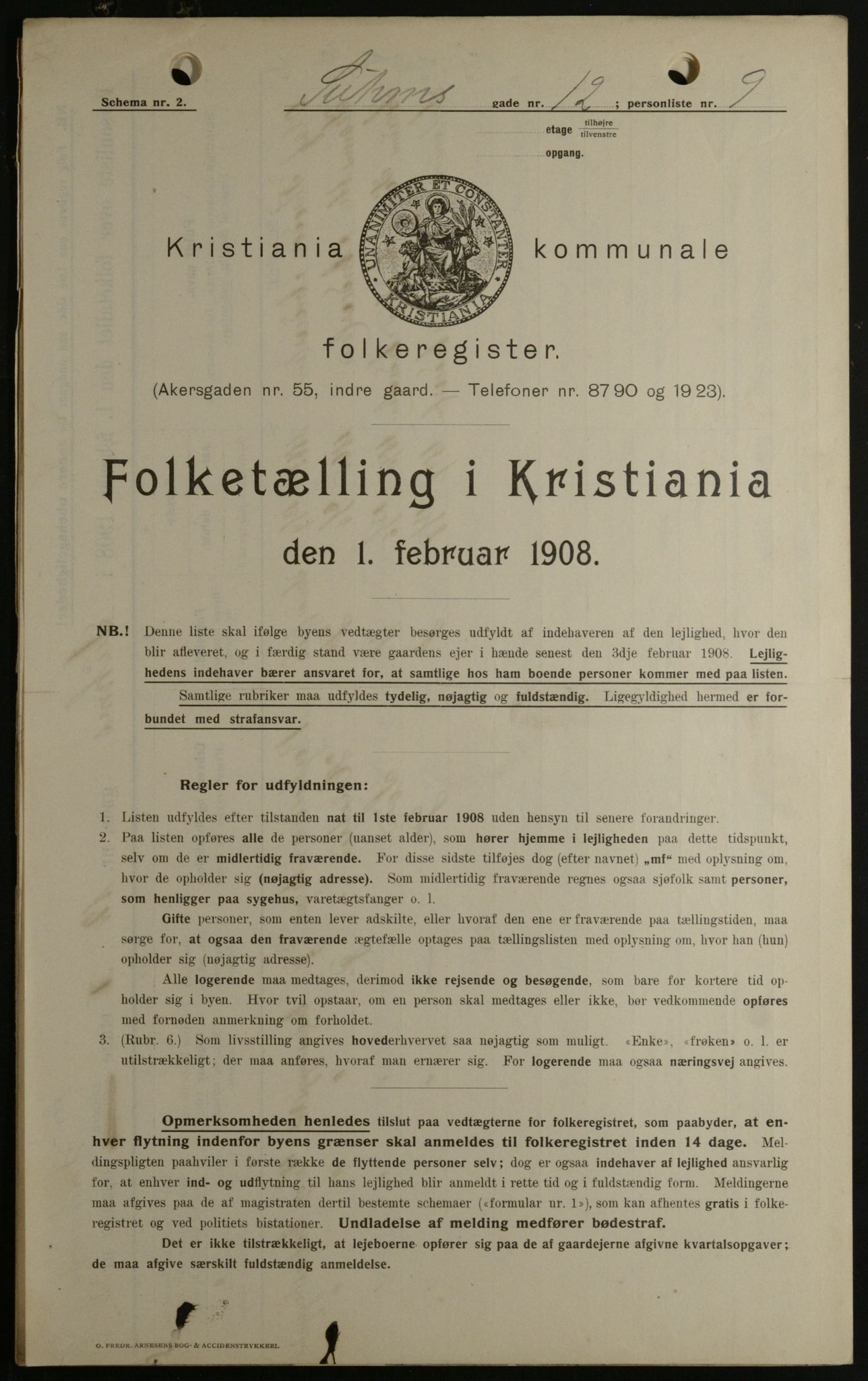 OBA, Municipal Census 1908 for Kristiania, 1908, p. 94107