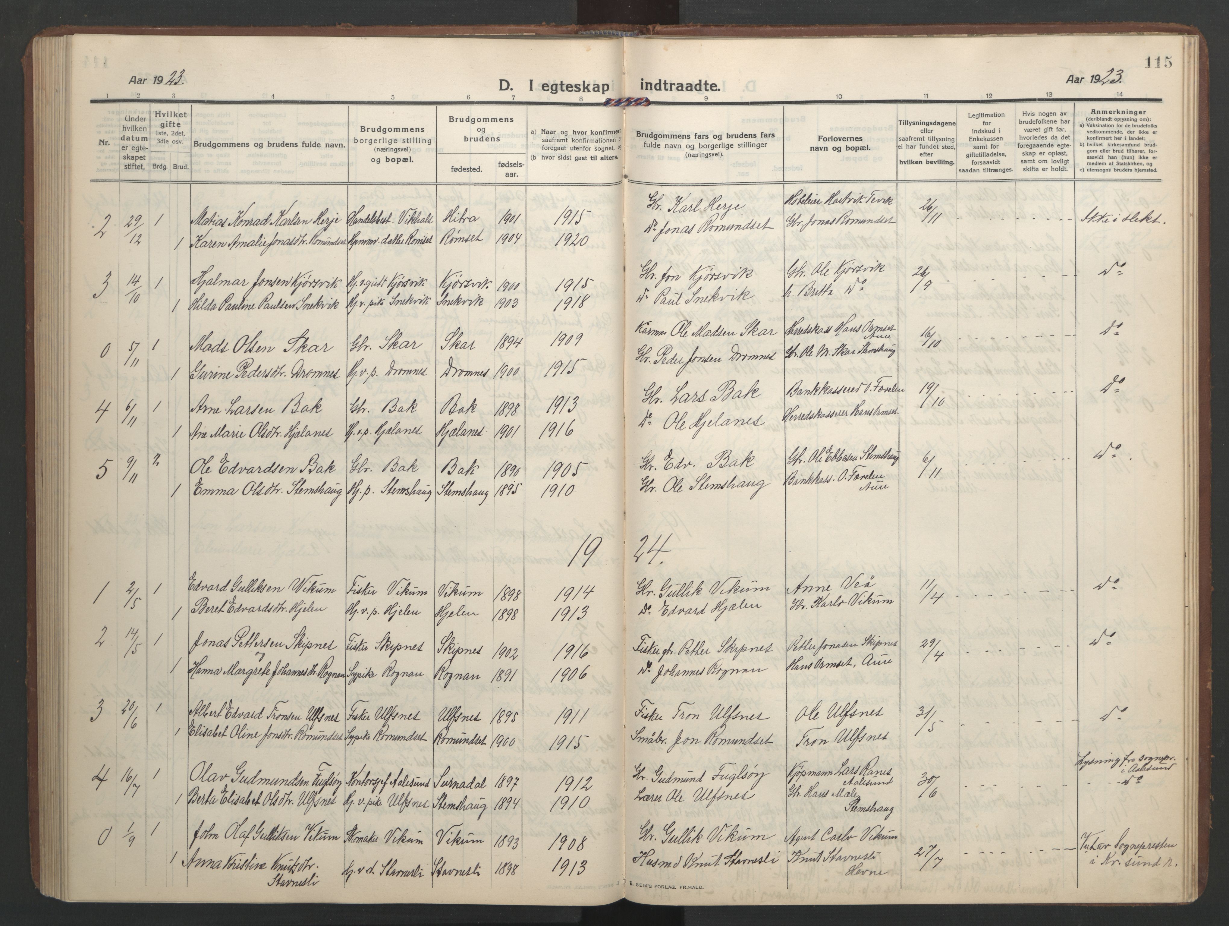 Ministerialprotokoller, klokkerbøker og fødselsregistre - Møre og Romsdal, AV/SAT-A-1454/579/L0919: Parish register (copy) no. 579C01, 1909-1957, p. 115