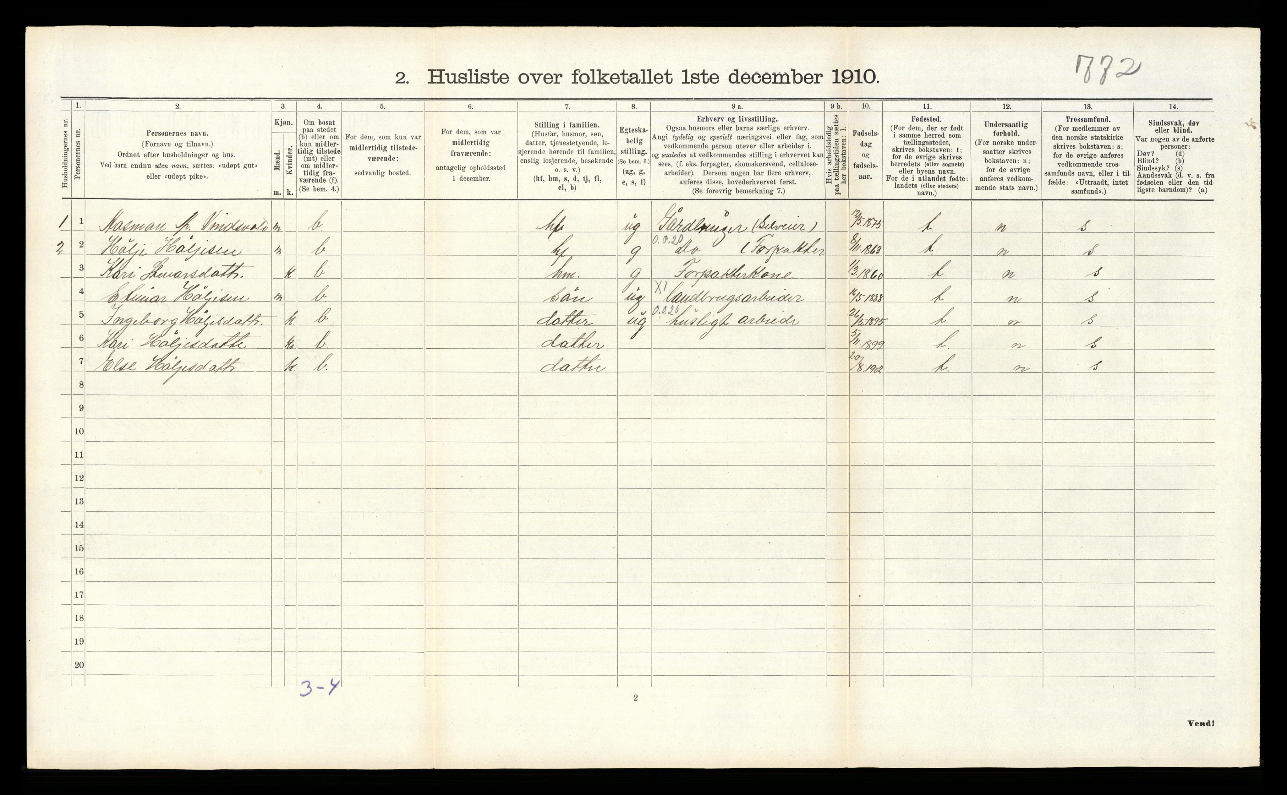 RA, 1910 census for Seljord, 1910, p. 320