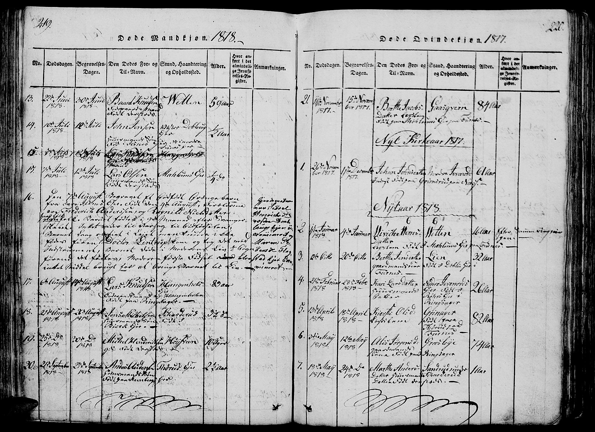 Vang prestekontor, Hedmark, AV/SAH-PREST-008/H/Ha/Hab/L0005: Parish register (copy) no. 5, 1815-1836, p. 219-220