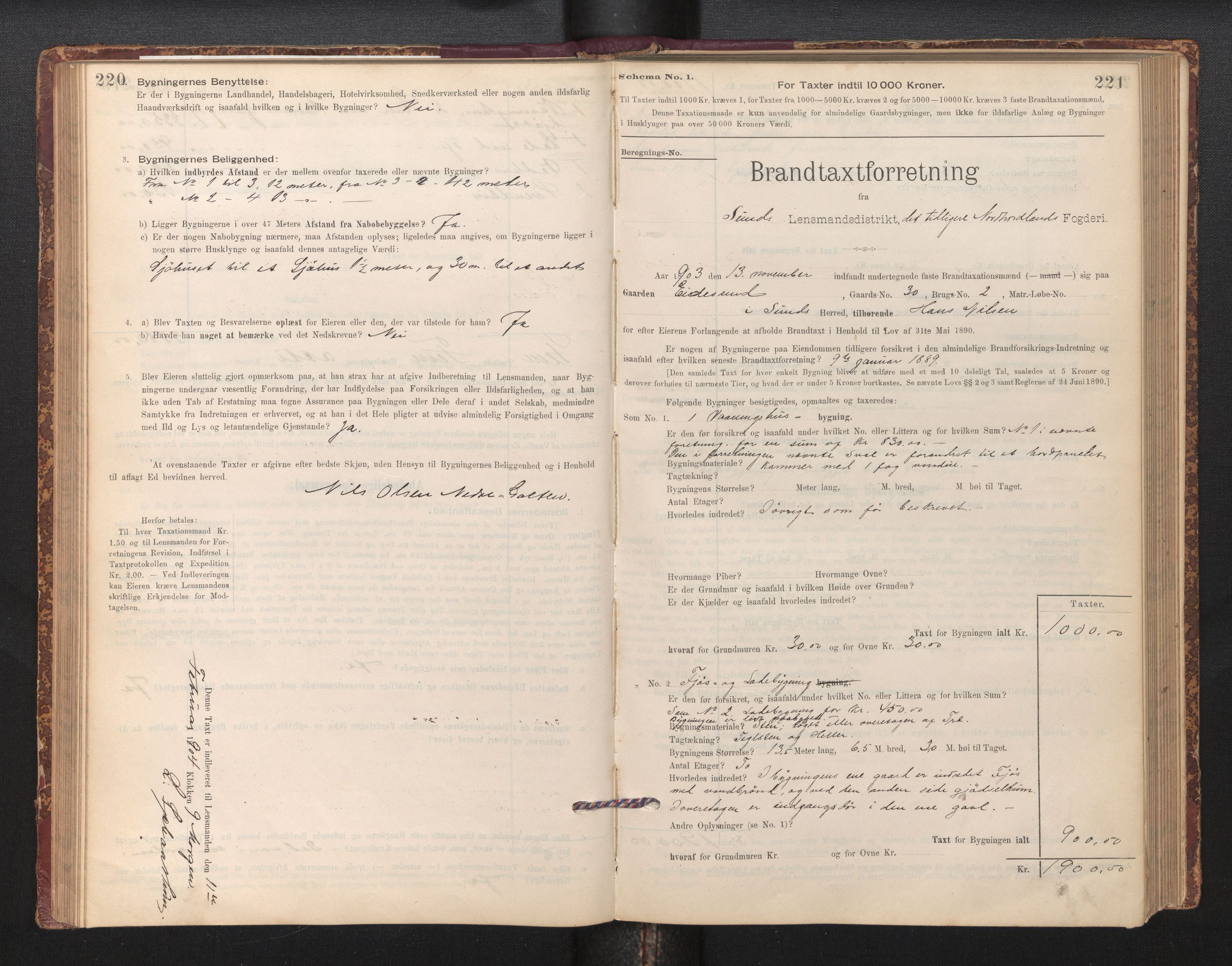 Lensmannen i Sund og Austevoll, SAB/A-35201/0012/L0003: Branntakstprotokoll, skjematakst, 1894-1917, p. 220-221