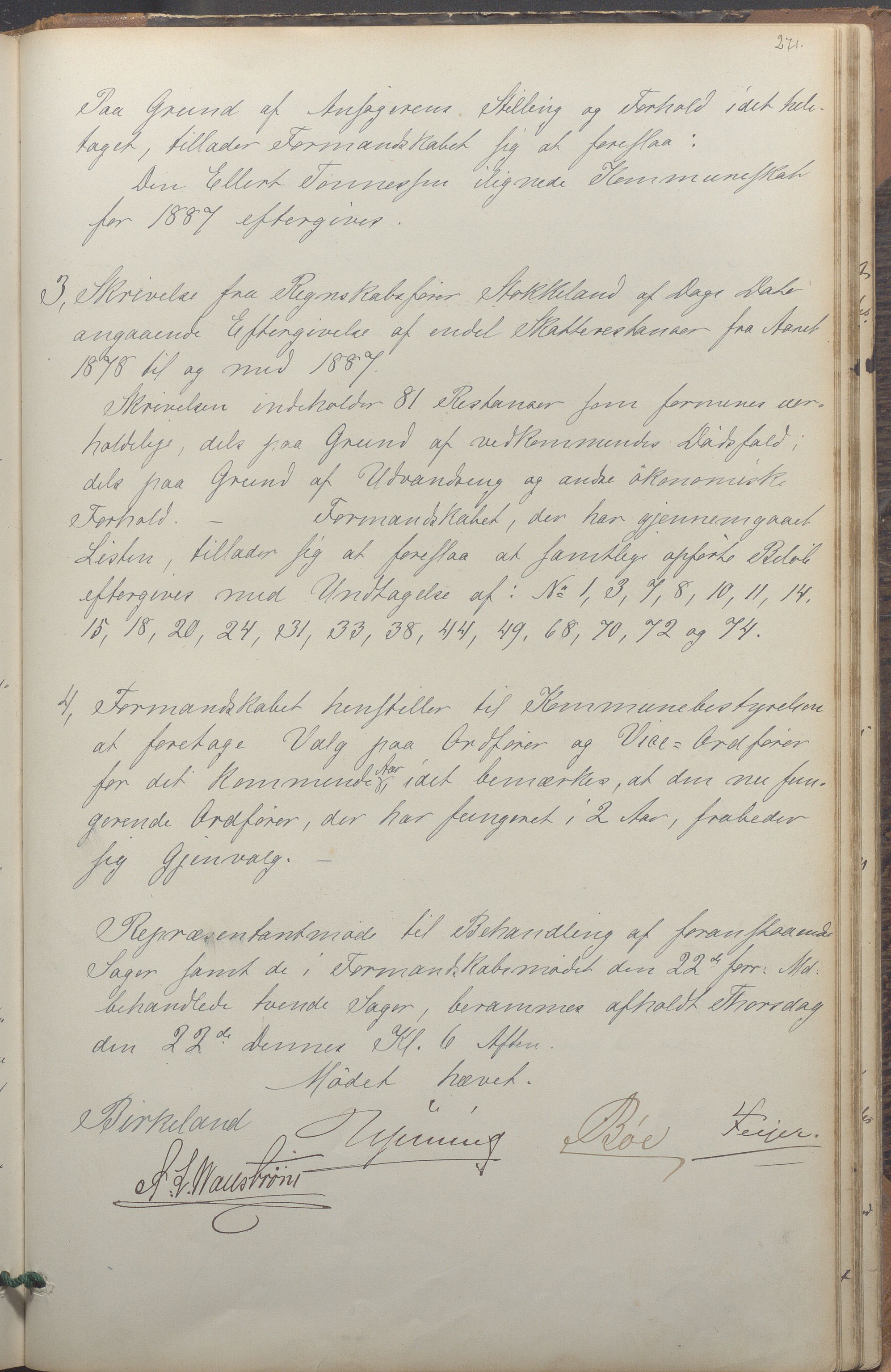 Egersund kommune (Ladested) - Formannskapet, IKAR/K-100502/A/L0004: Forhandlingsprotokoll, 1878-1888, p. 271a