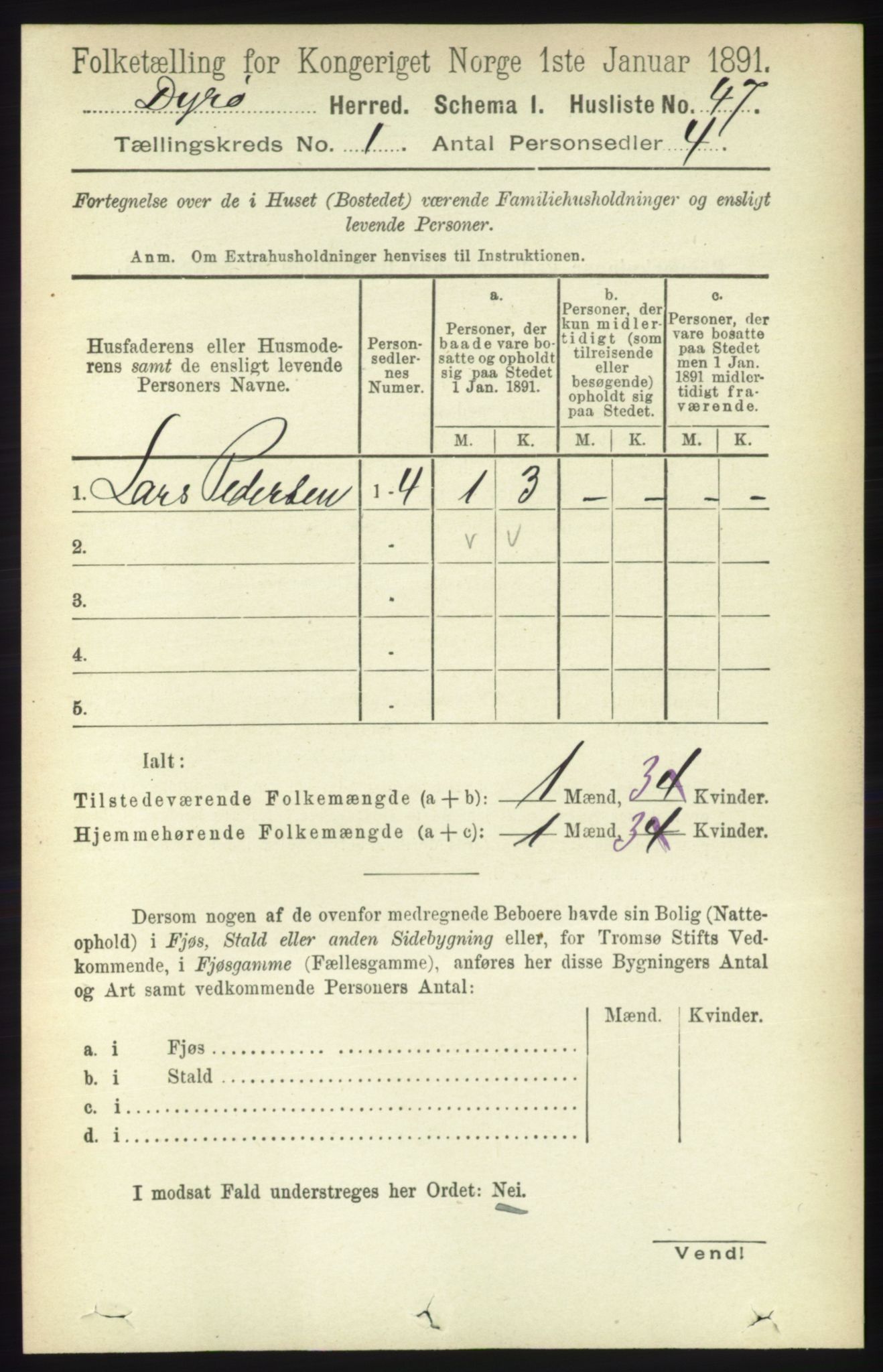 RA, 1891 census for 1926 Dyrøy, 1891, p. 62