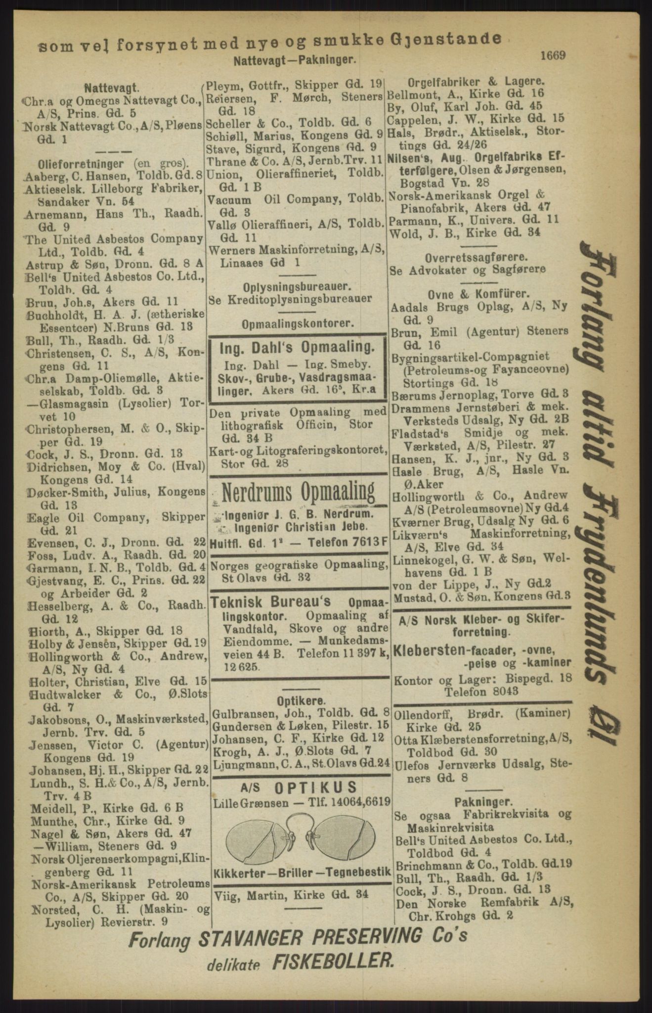 Kristiania/Oslo adressebok, PUBL/-, 1911, p. 1669