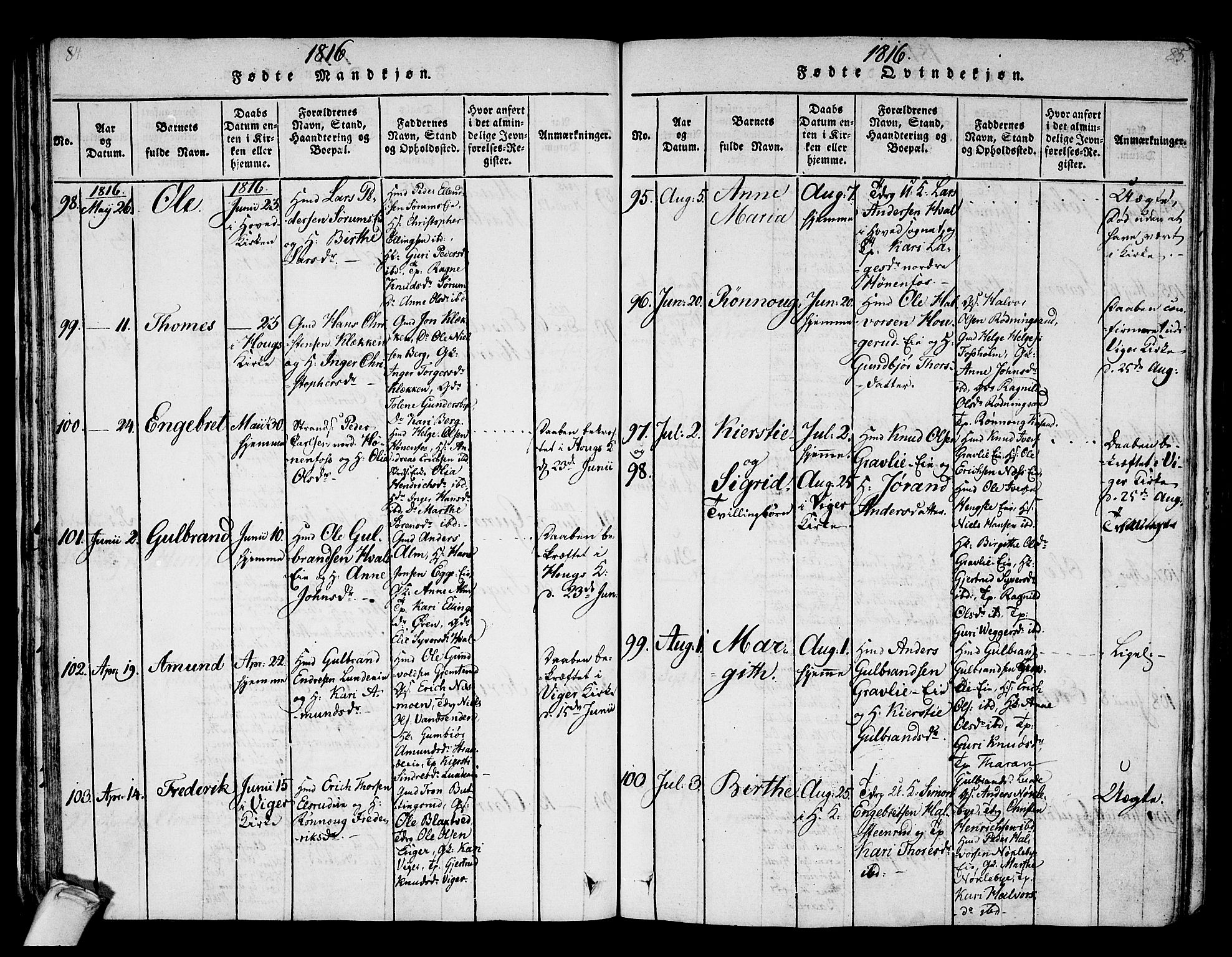 Norderhov kirkebøker, AV/SAKO-A-237/F/Fa/L0008: Parish register (official) no. 8, 1814-1833, p. 84-85