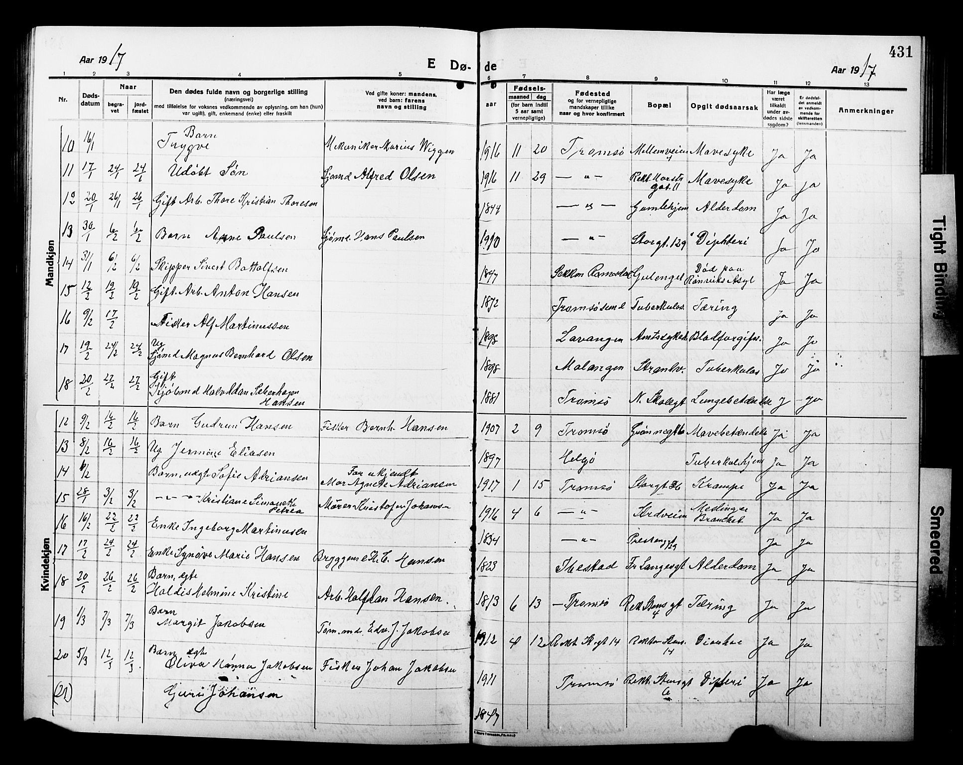Tromsø sokneprestkontor/stiftsprosti/domprosti, SATØ/S-1343/G/Gb/L0009klokker: Parish register (copy) no. 9, 1915-1925, p. 431