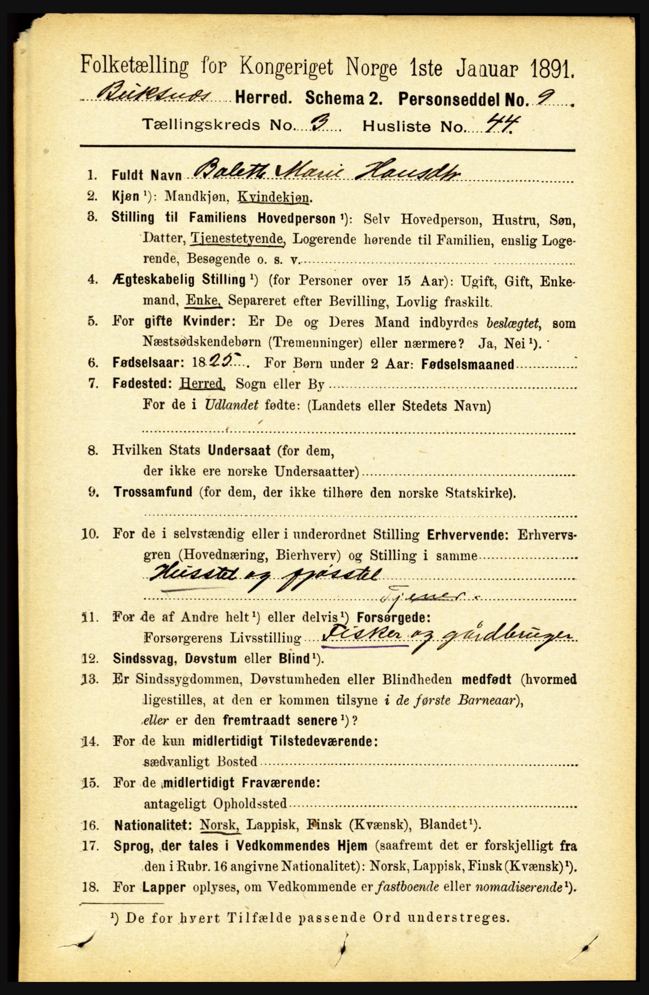 RA, 1891 census for 1860 Buksnes, 1891, p. 2486